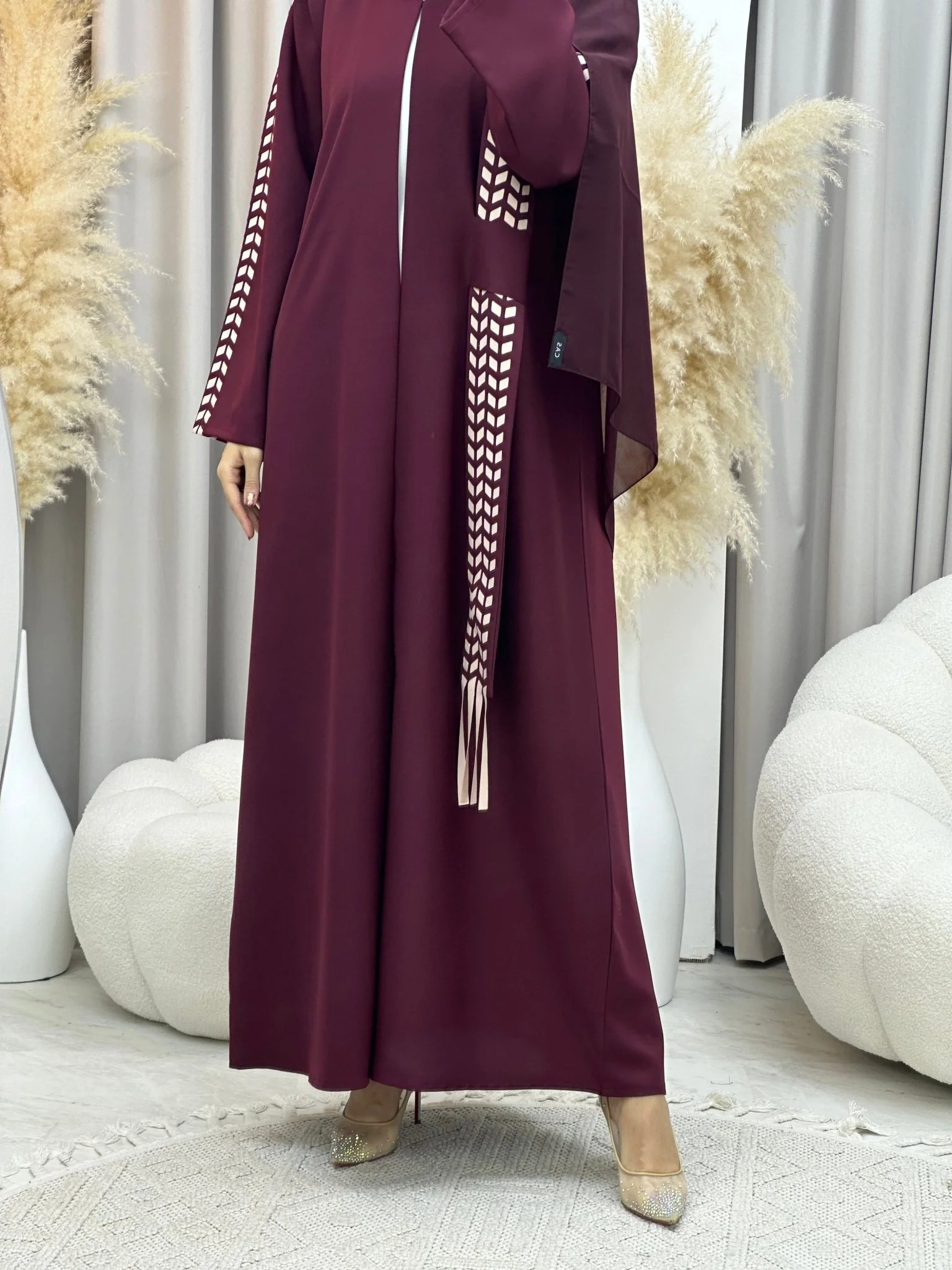 C 0013 Maroon Lasercut Eid Abaya - Image 6