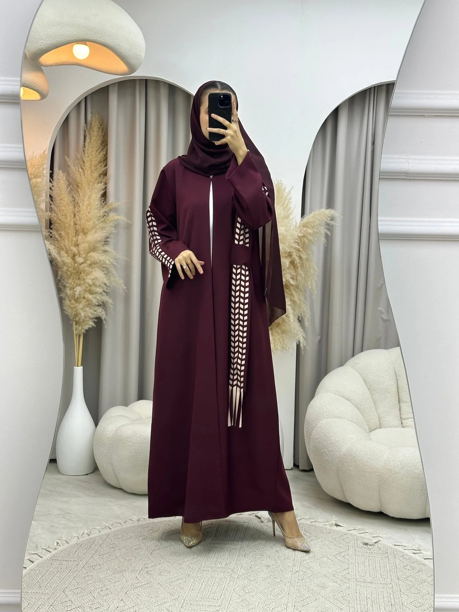 C 0013 Maroon Lasercut Eid Abaya - Image 8