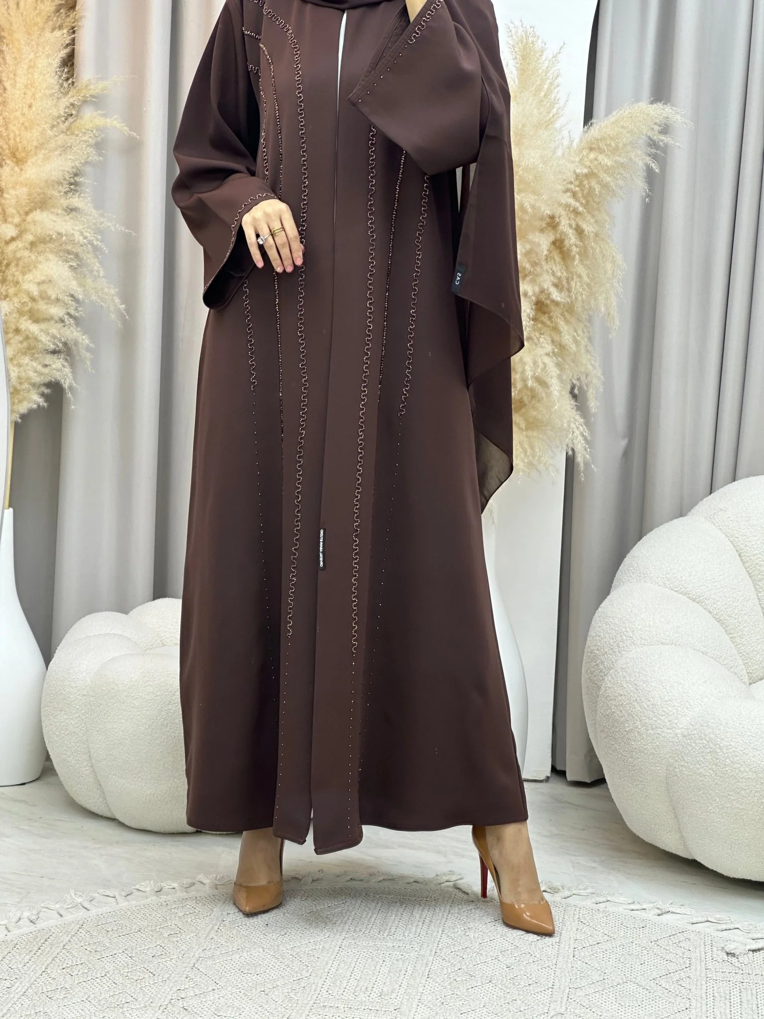 C 0014 Brown Embroidery Eid Abaya - Image 3