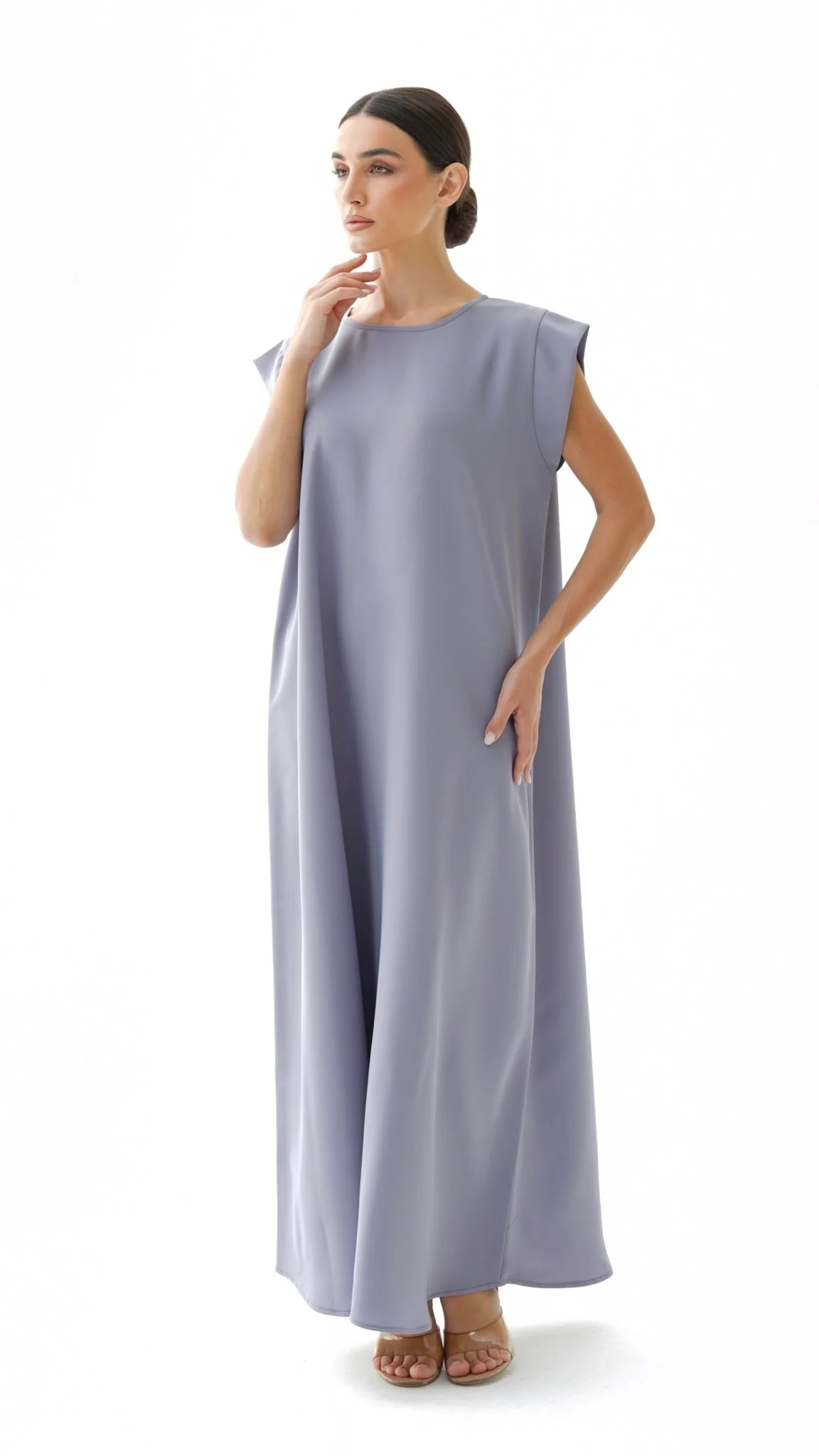C 005-11 Premium Light Grey Under Abaya Dress - Image 4