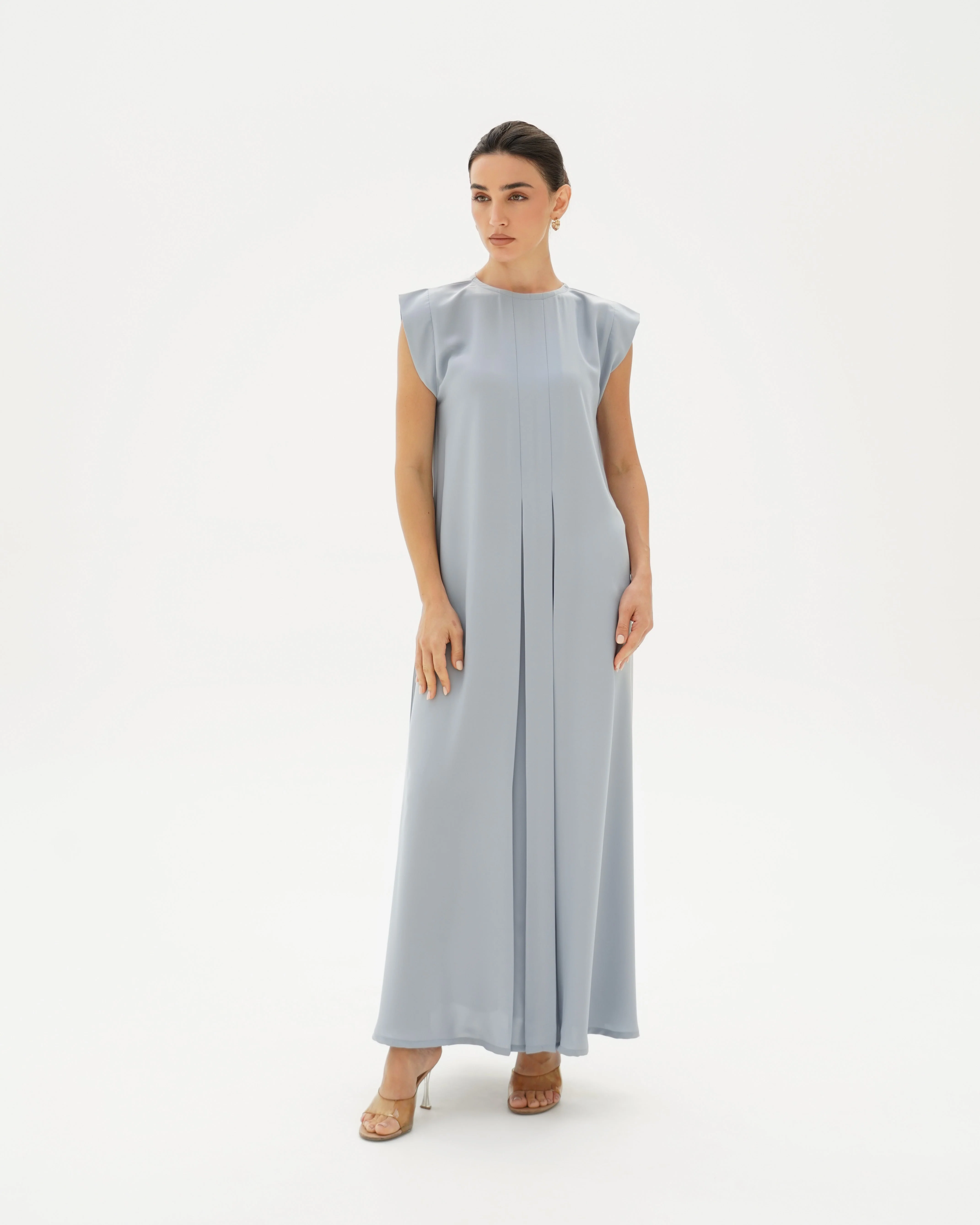 C 006-02 Premium Sky Blue Pleated Under Abaya Dress - Image 2