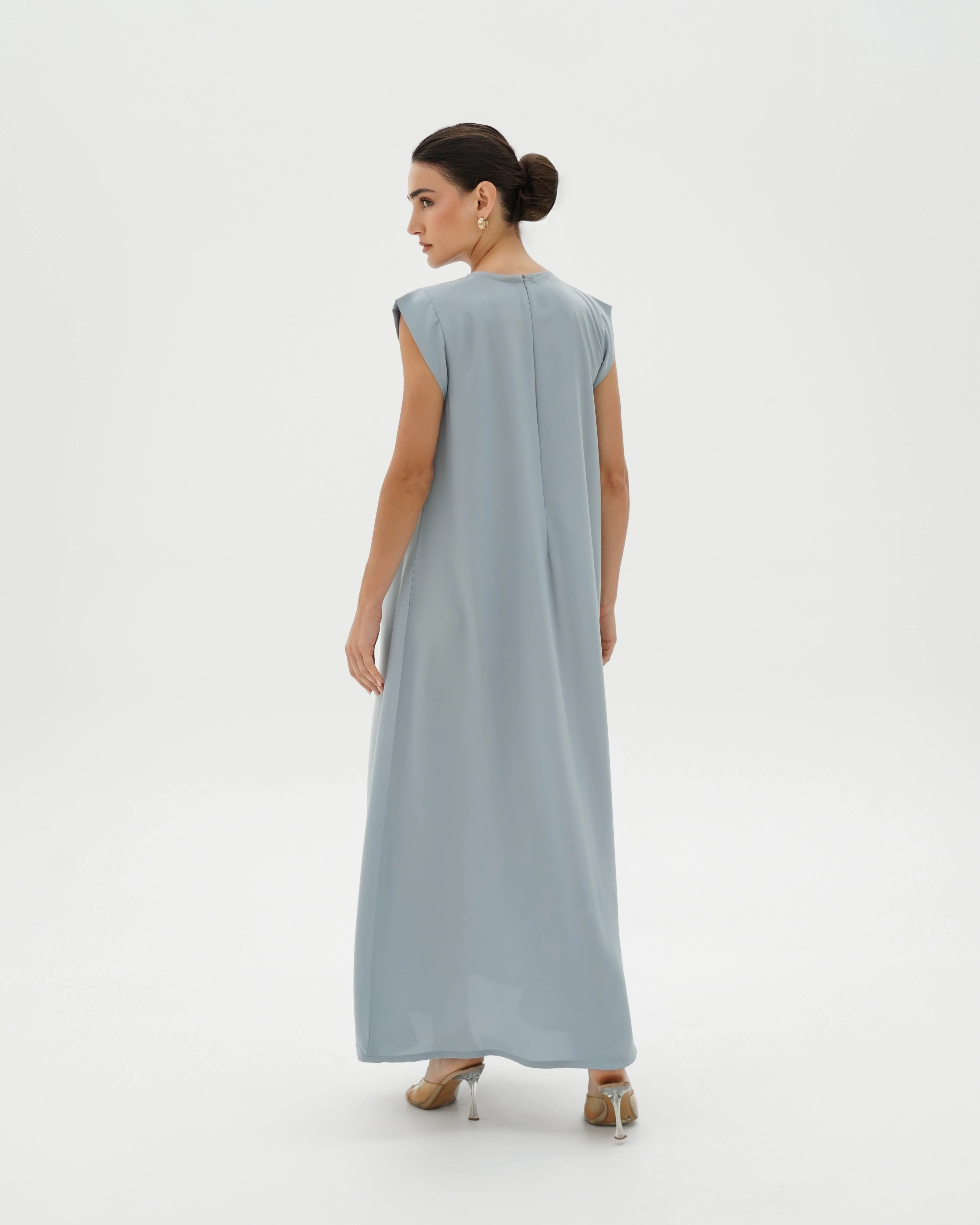 C 006-02 Premium Sky Blue Pleated Under Abaya Dress - Image 3