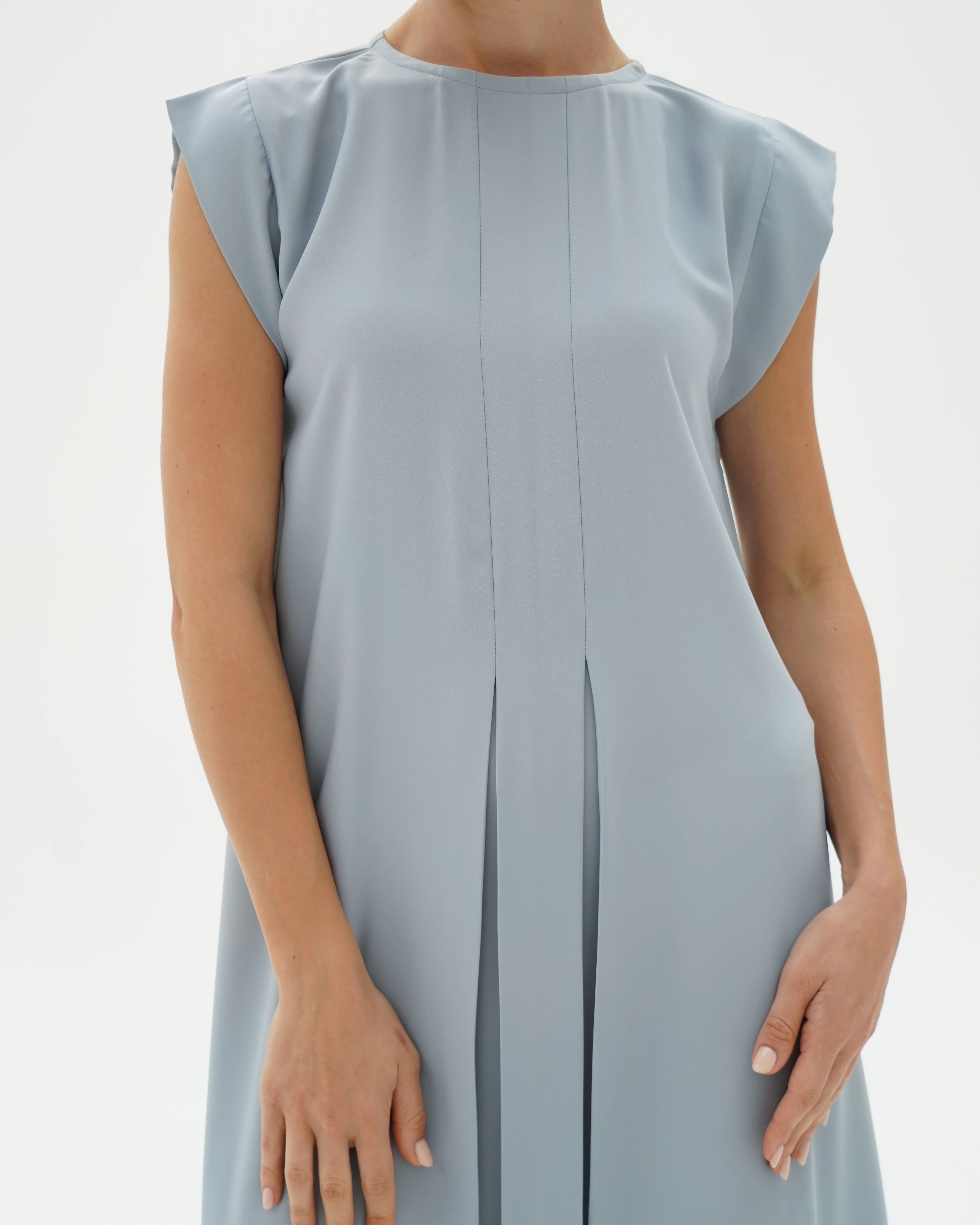 C 006-02 Premium Sky Blue Pleated Under Abaya Dress - Image 4