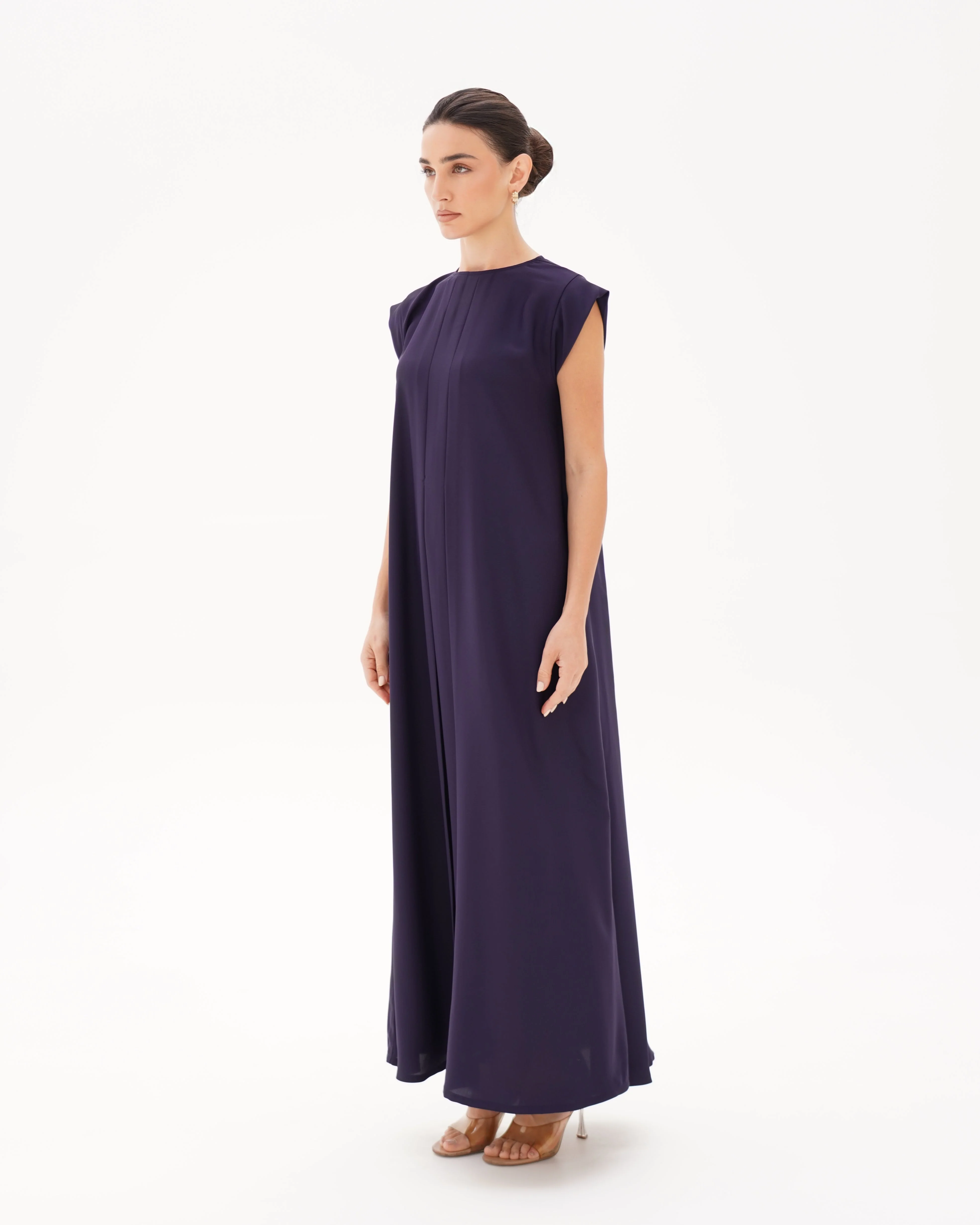 C 006-11 Premium Indigo Pleated Under Abaya Dress - Image 4