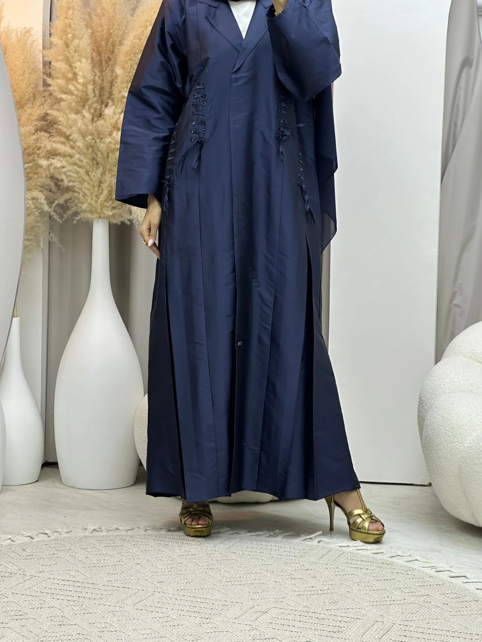 C 0069 Blue Taffeta Abaya - Image 6