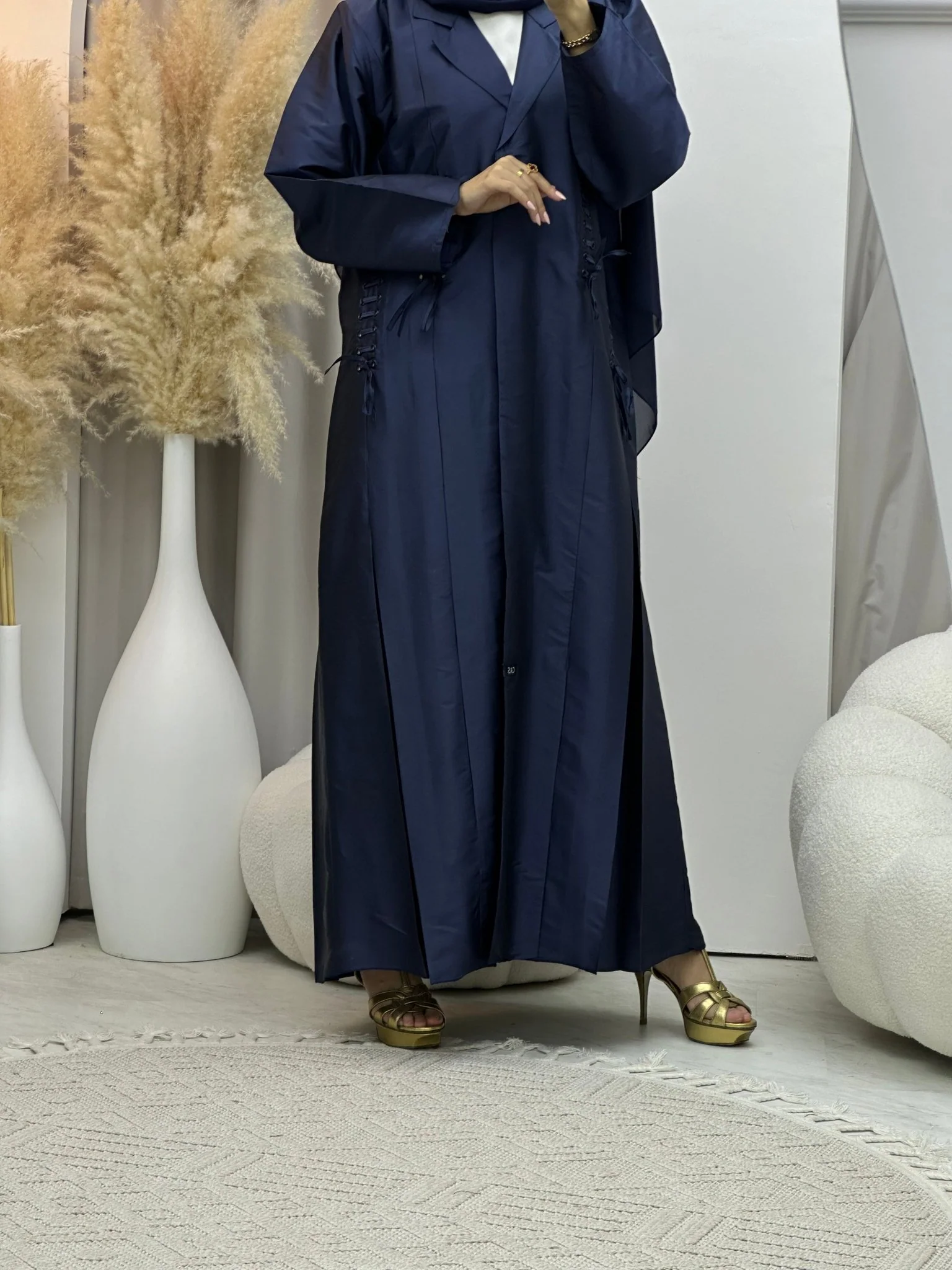 C 0069 Blue Taffeta Abaya - Image 8