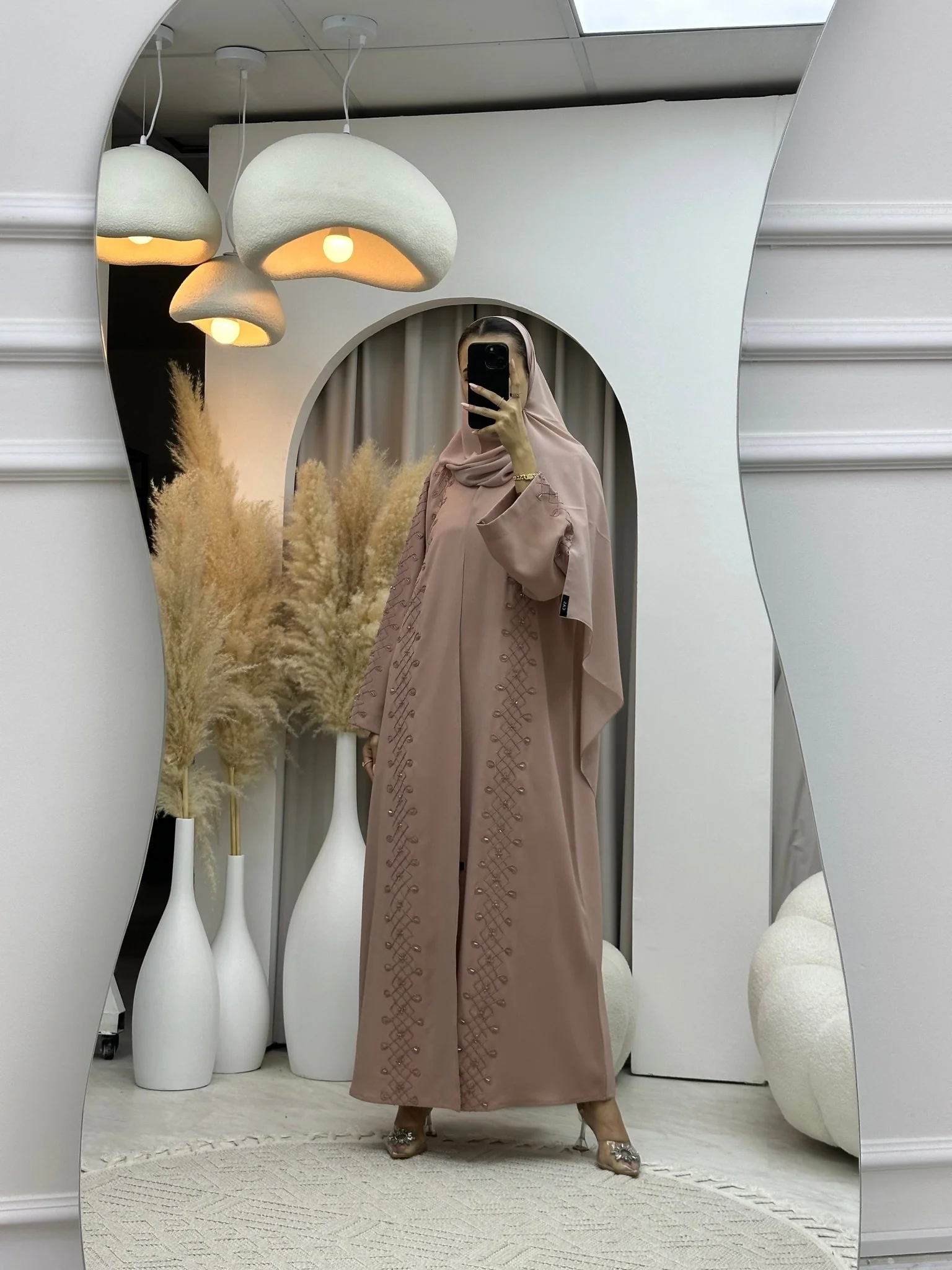 C 0074 Pink Embroidery Abaya - Image 12