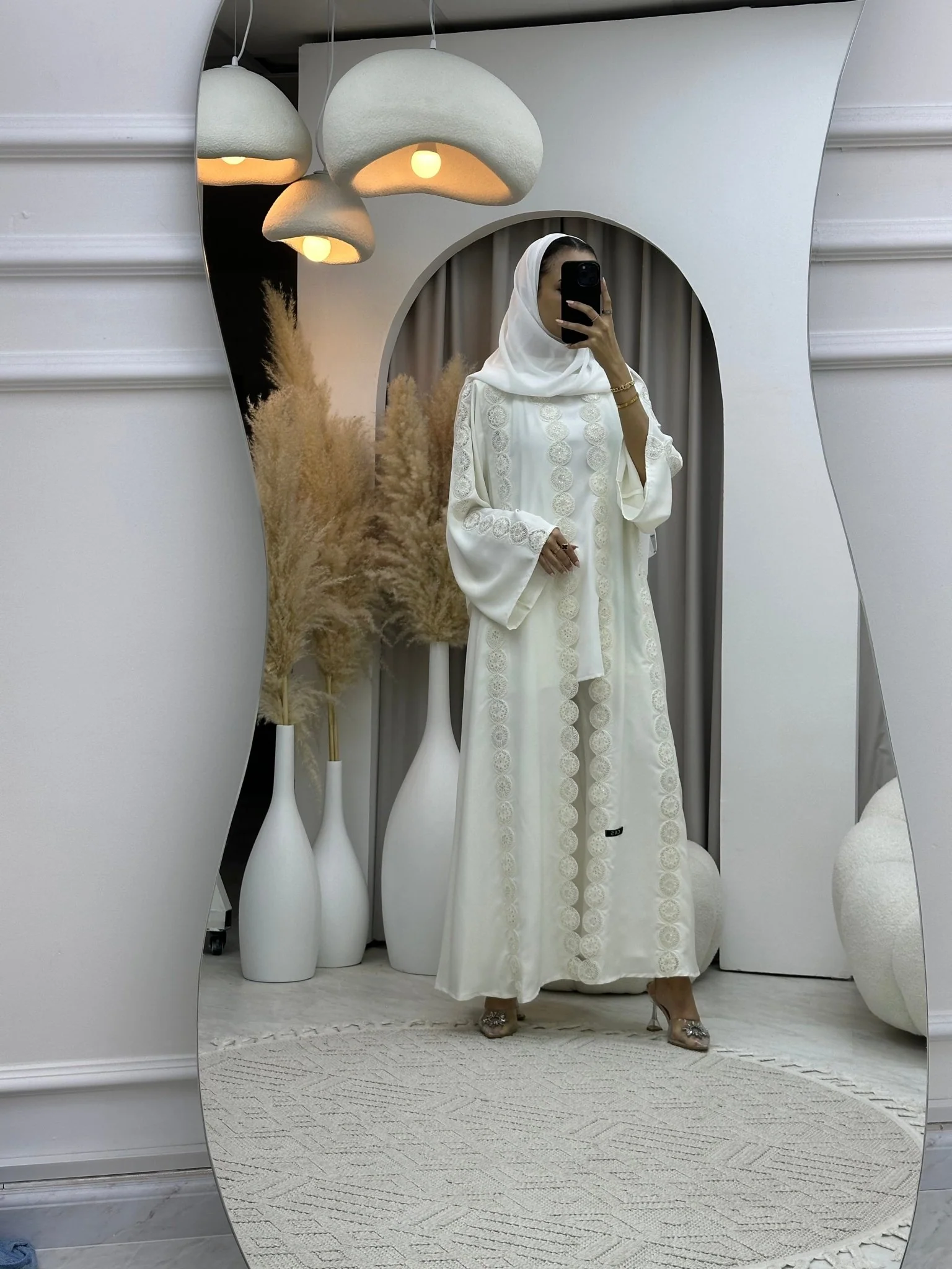 C 0078 White Lace Abaya - Image 8
