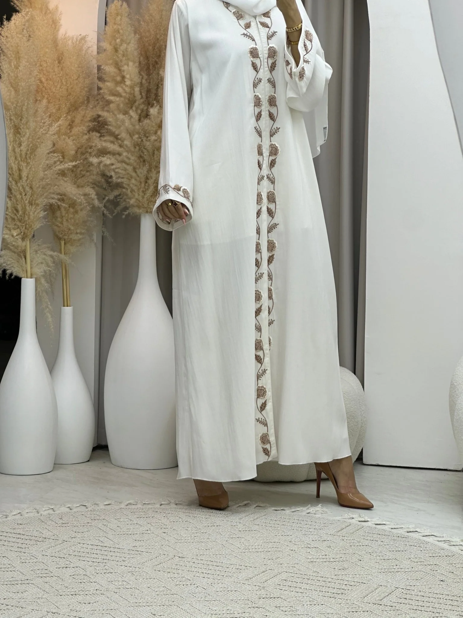 C 0079 White Lace Abaya - Image 9