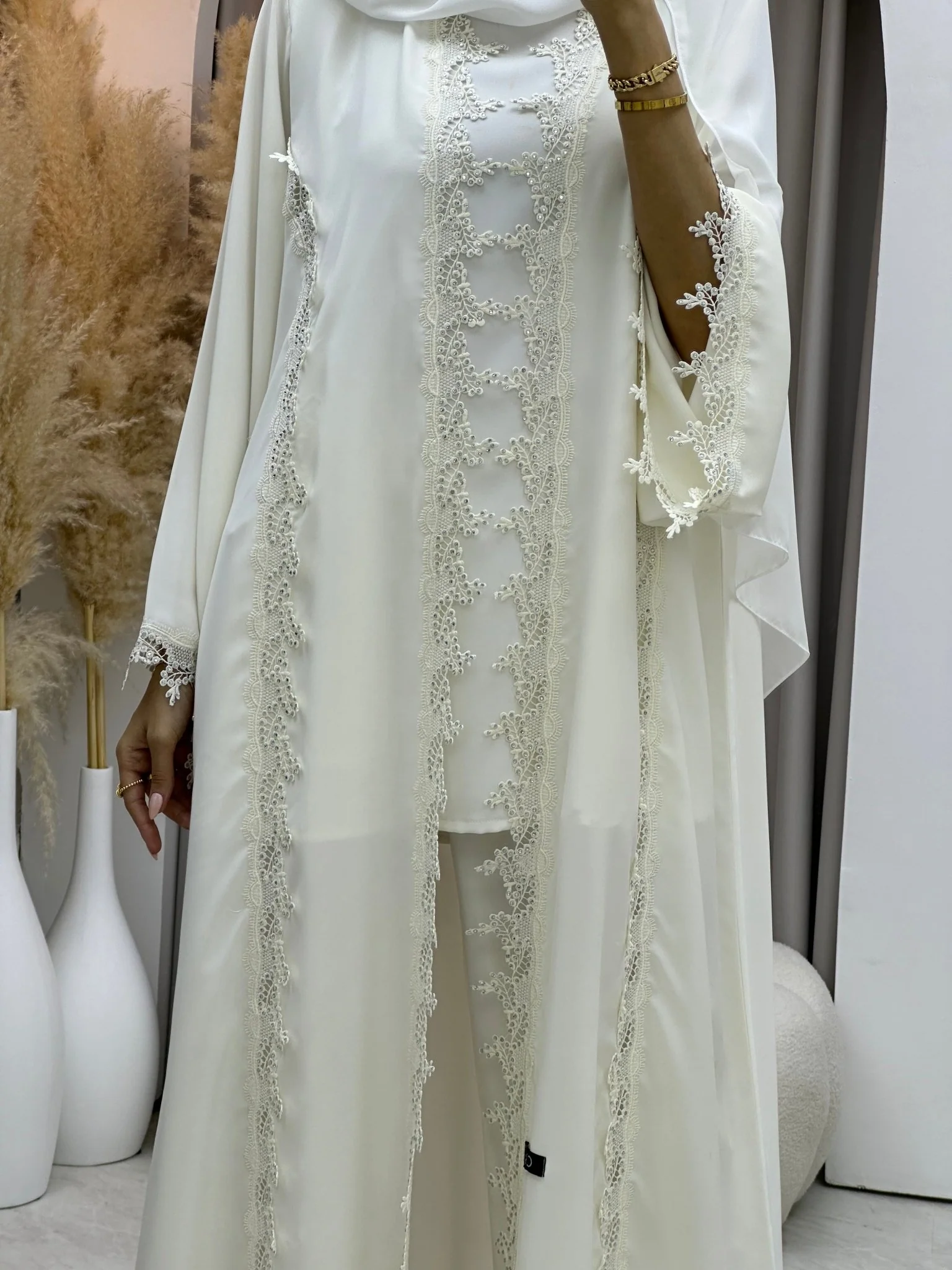 C 0080 White Lace Abaya - Image 10