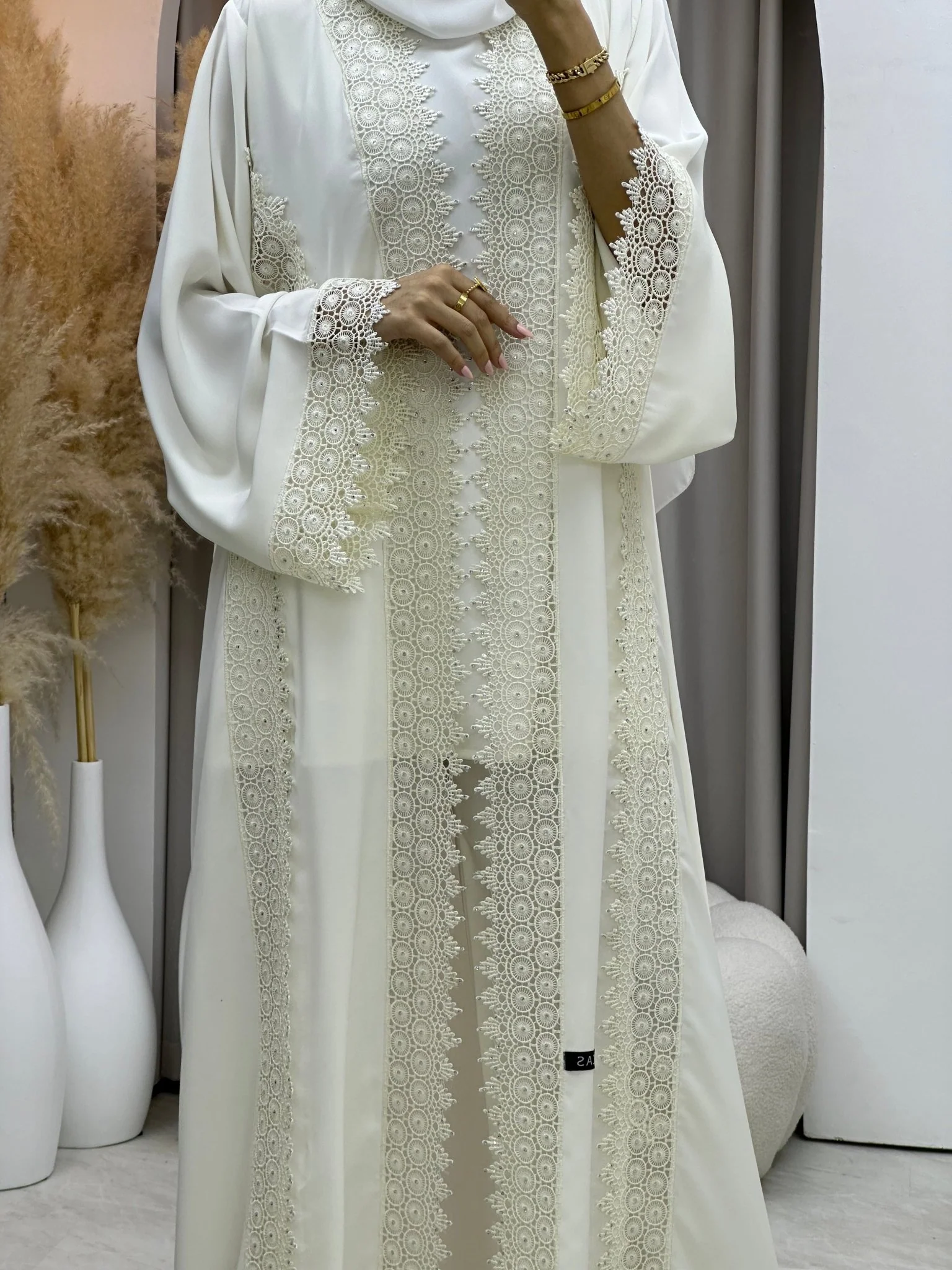 C 0083 White Lace Abaya - Image 8