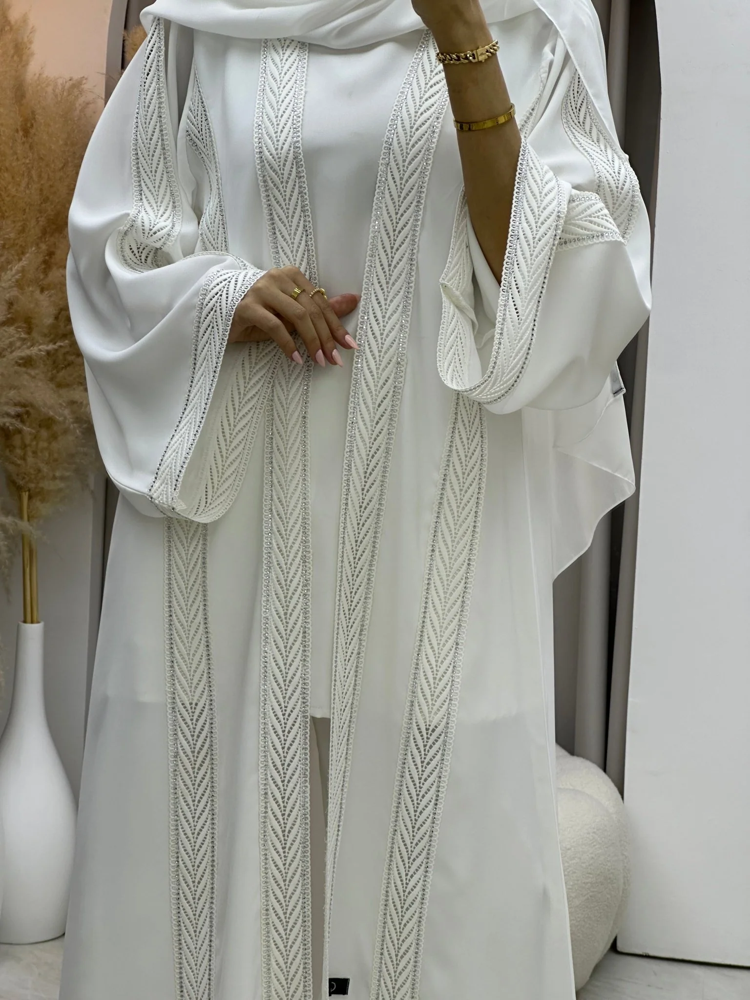 C 0085 White Lace Abaya - Image 3