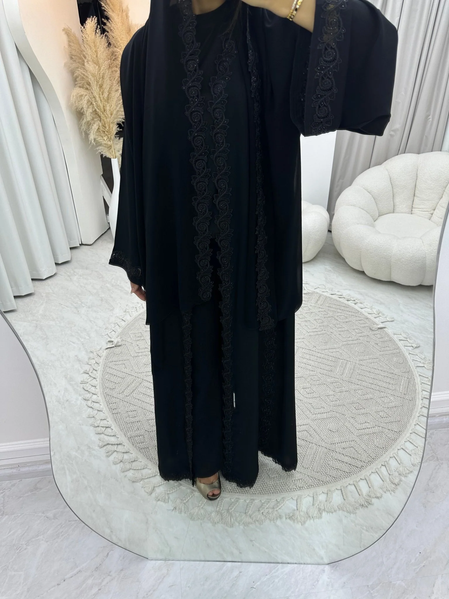 C 0088 Black Lace Abaya - Image 14