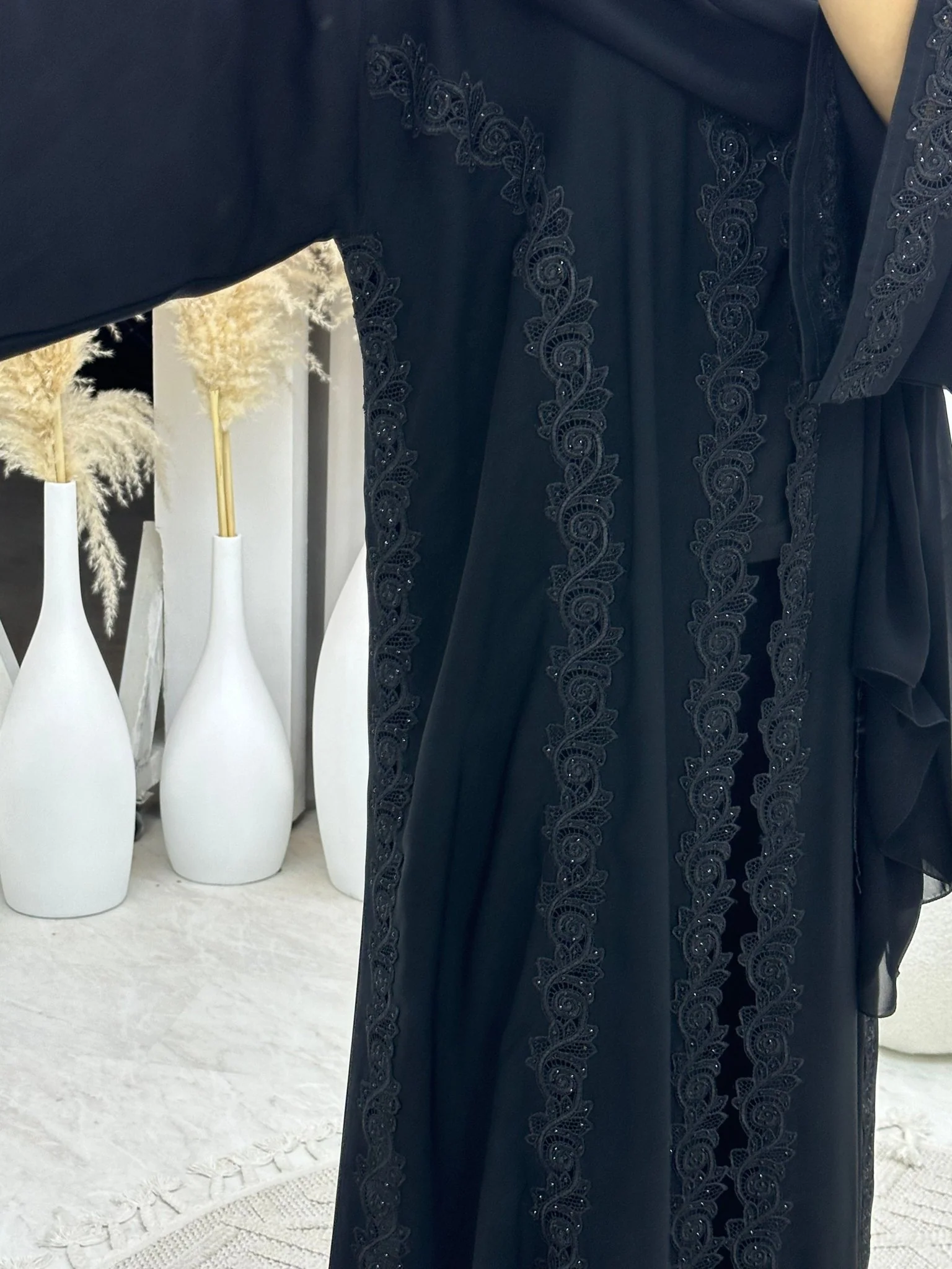 C 0088 Black Lace Abaya - Image 4