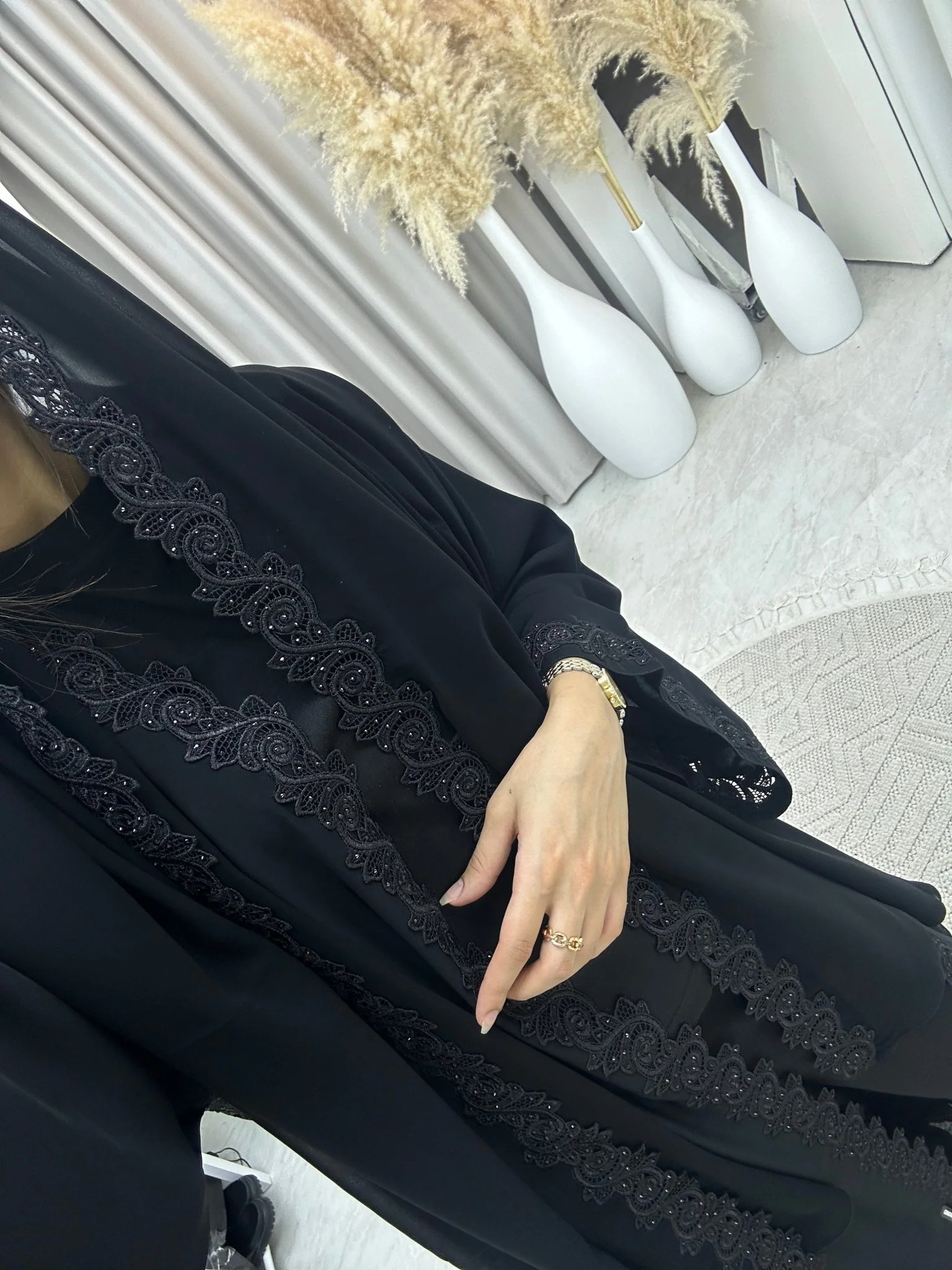 C 0088 Black Lace Abaya - Image 7