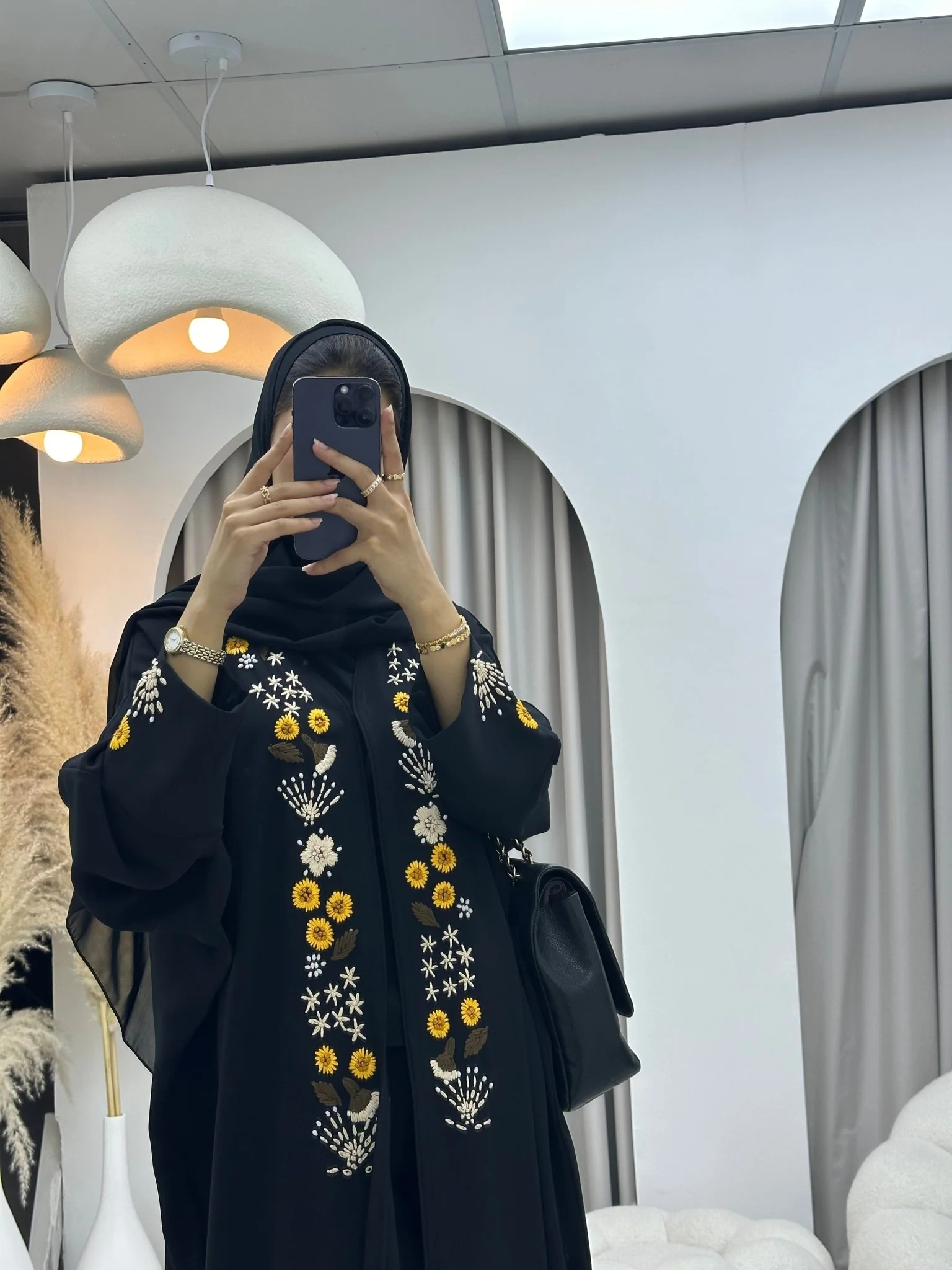 C 0089 Black Sunflower Bisht Abaya - Image 8
