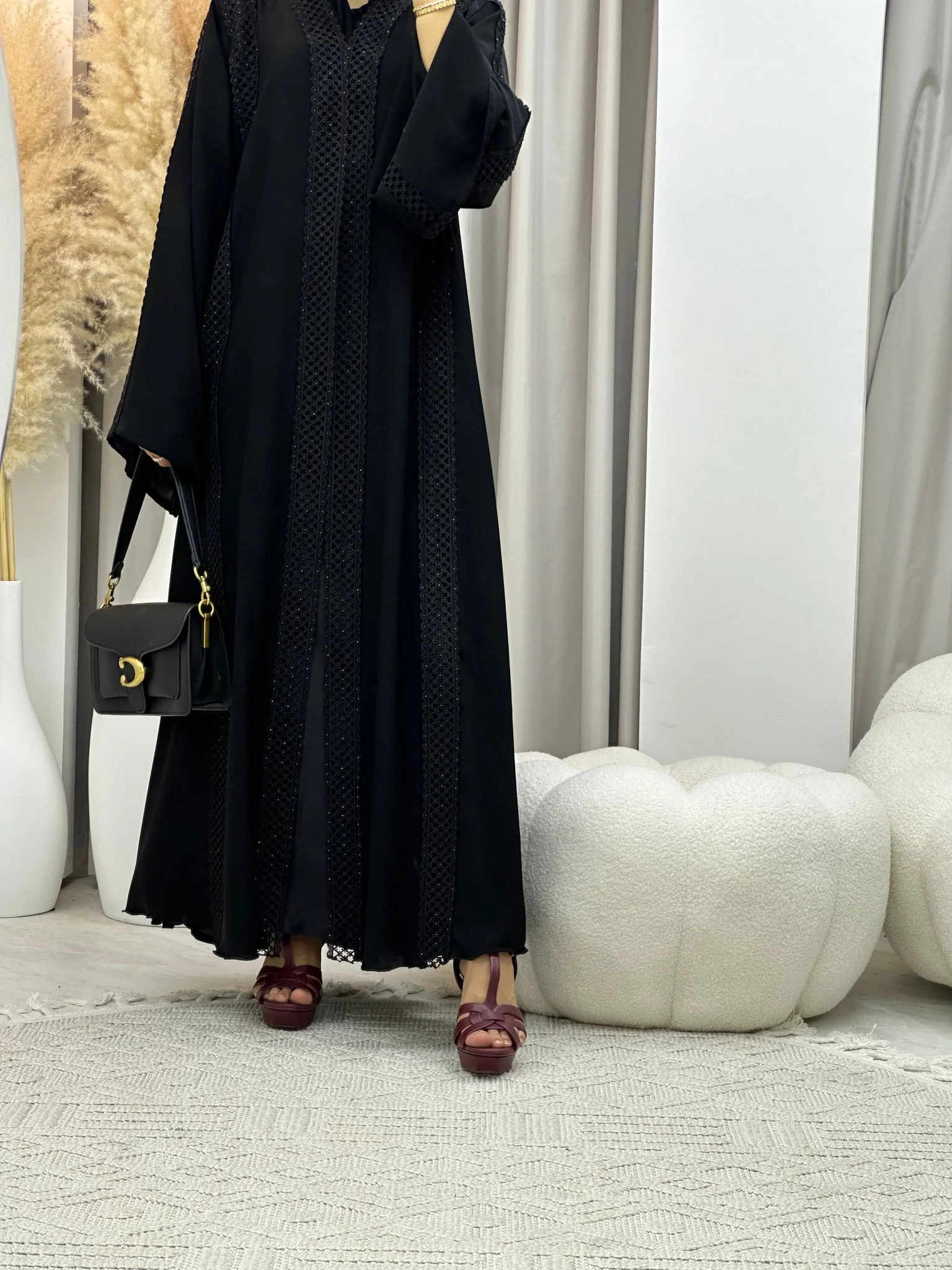 C 0095 Black Lace Abaya - Image 5