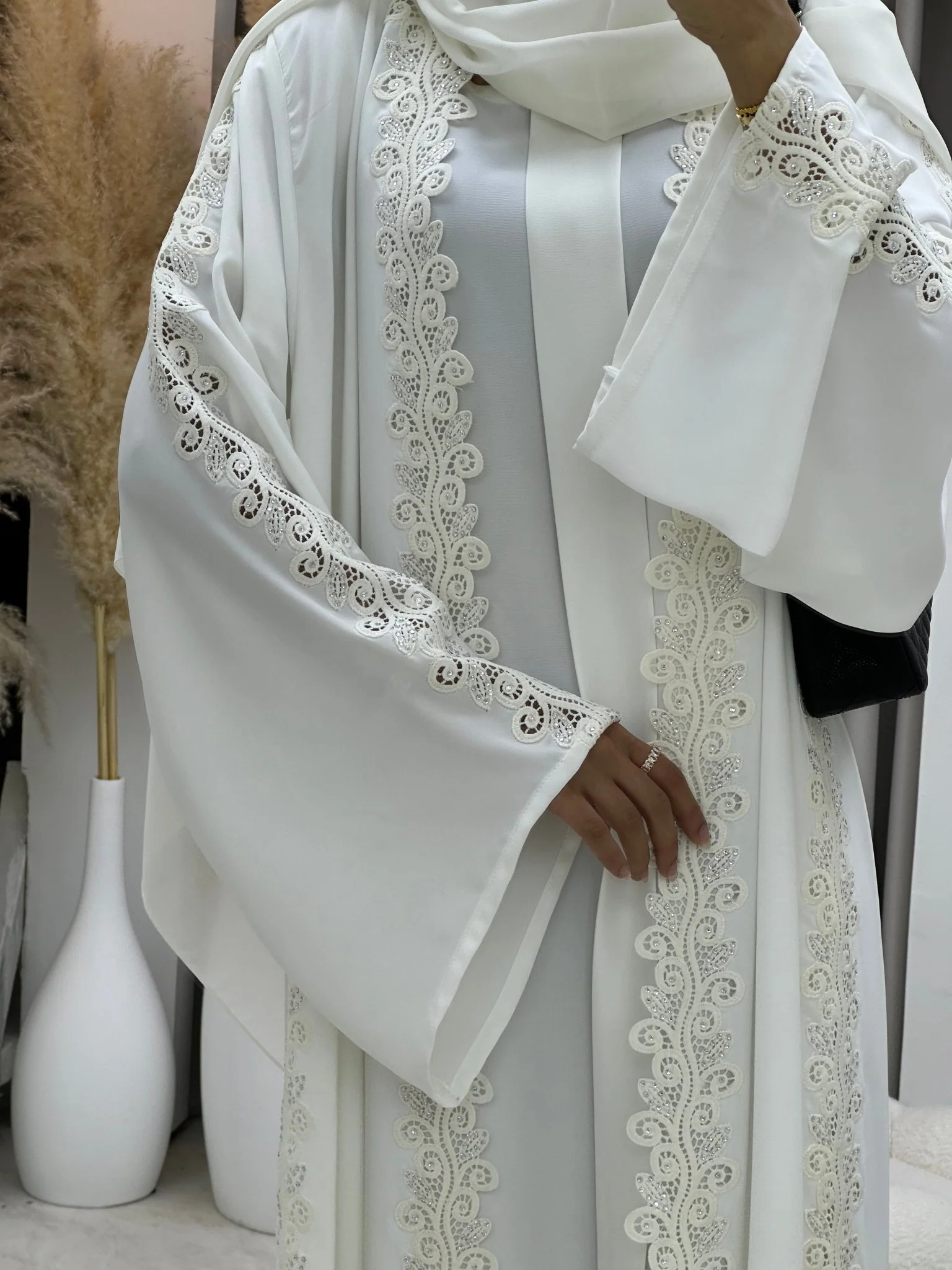C 0099 White Lace Abaya - Image 11