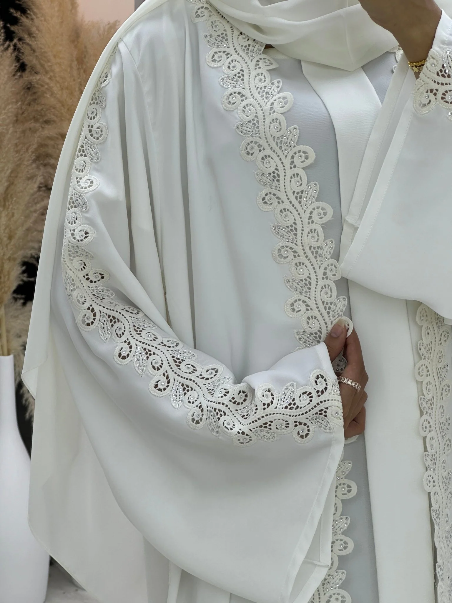 C 0099 White Lace Abaya - Image 2