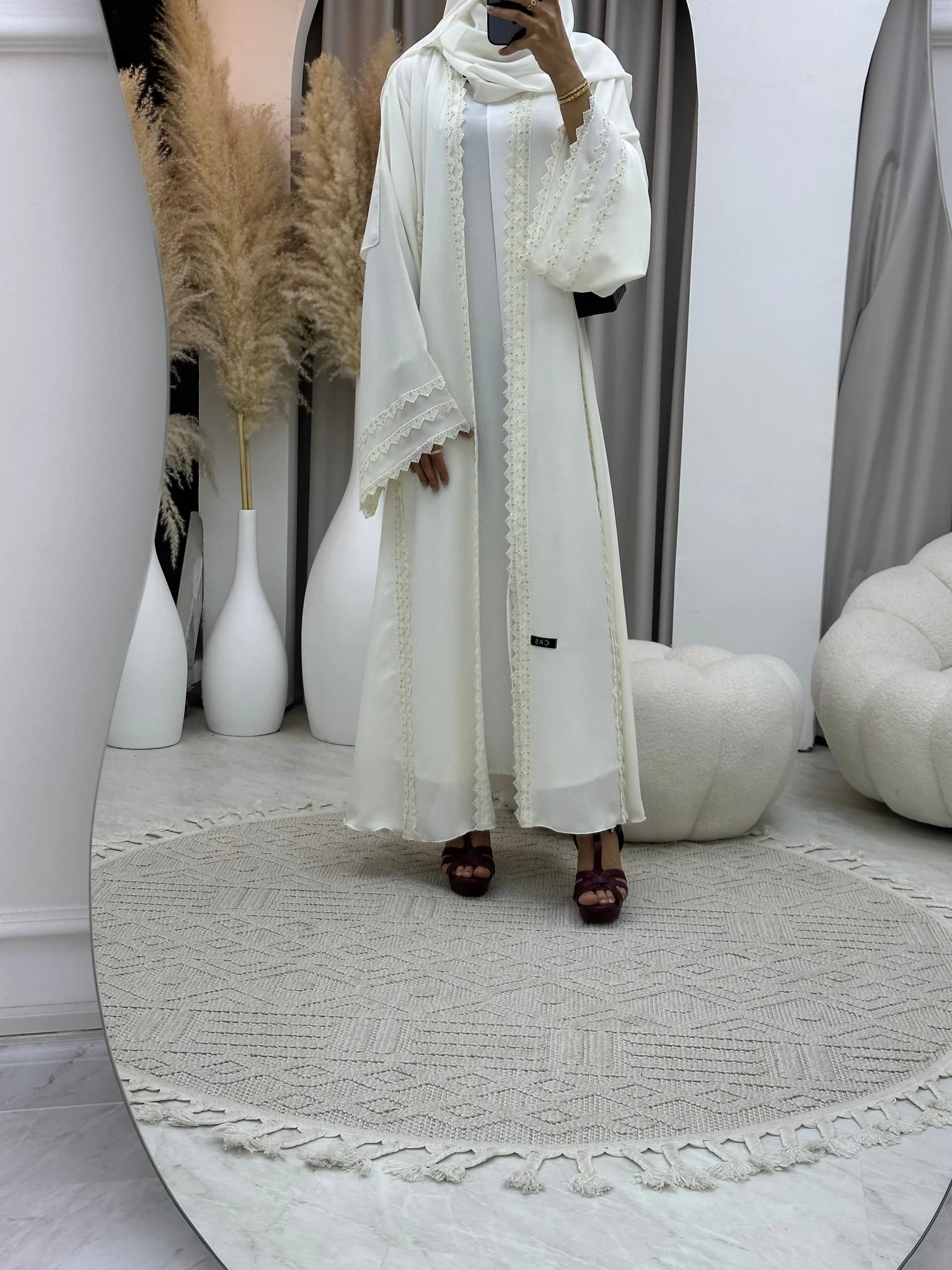 C 0100 White Lace Abaya - Image 11