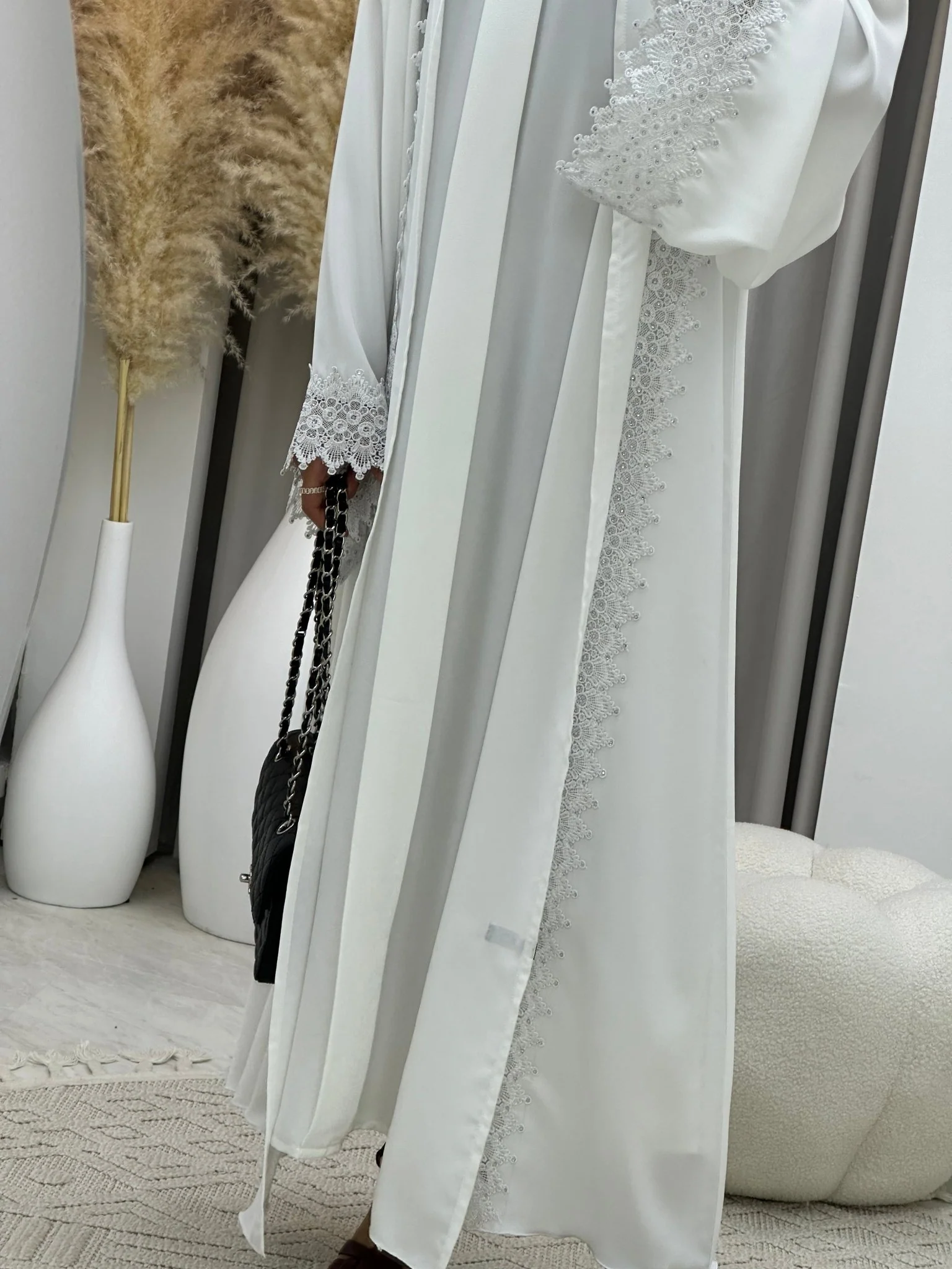 C 0101 White Lace Abaya - Image 8