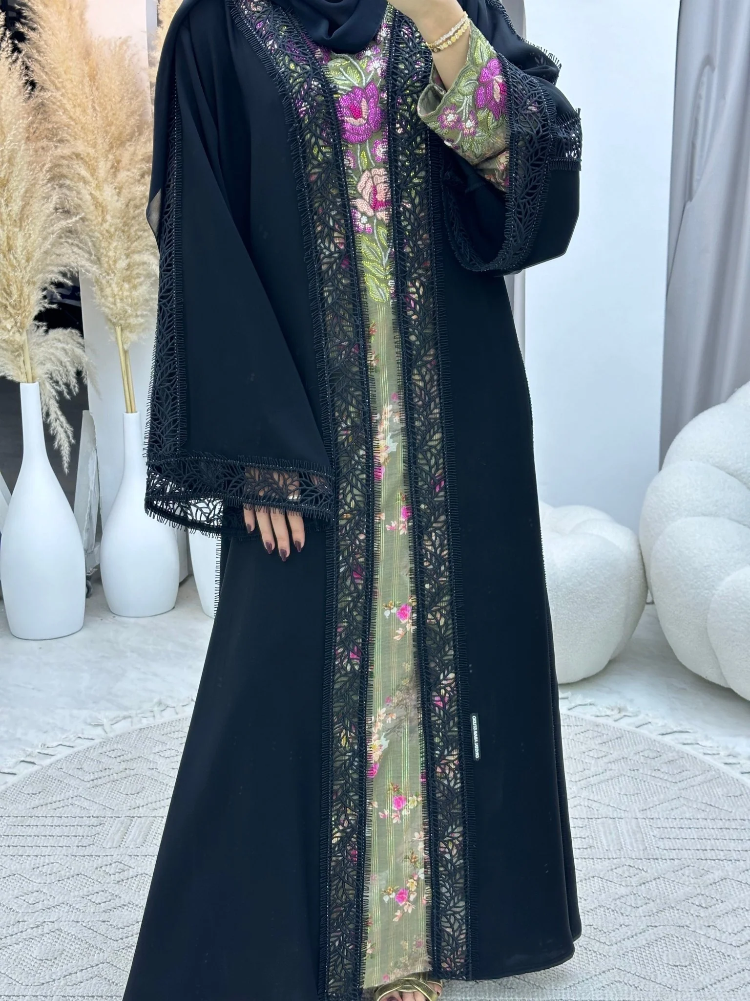 C 0106 Black Lace Abaya - Image 2