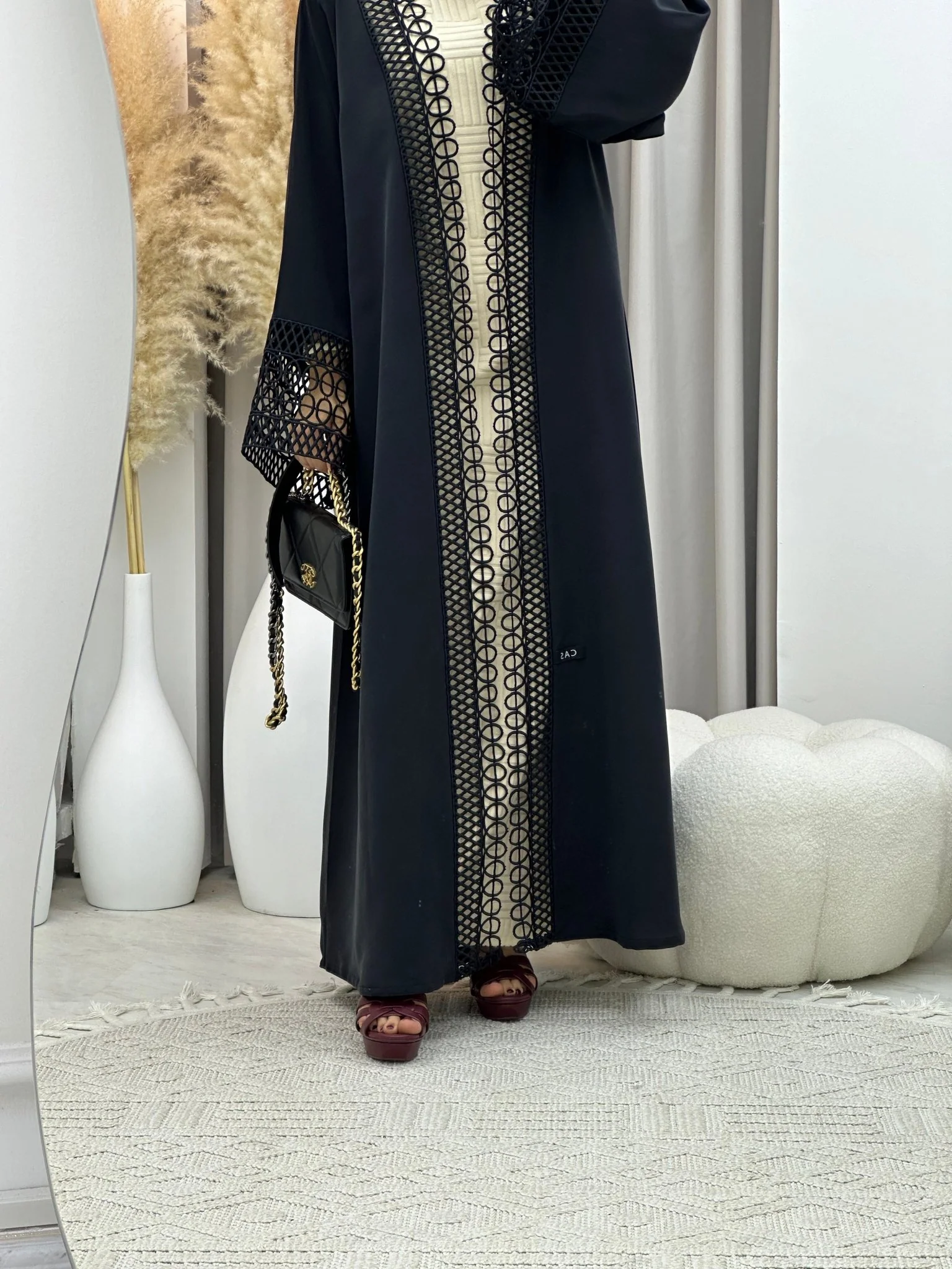 C 0110 Black Waves Lace Abaya - Image 6