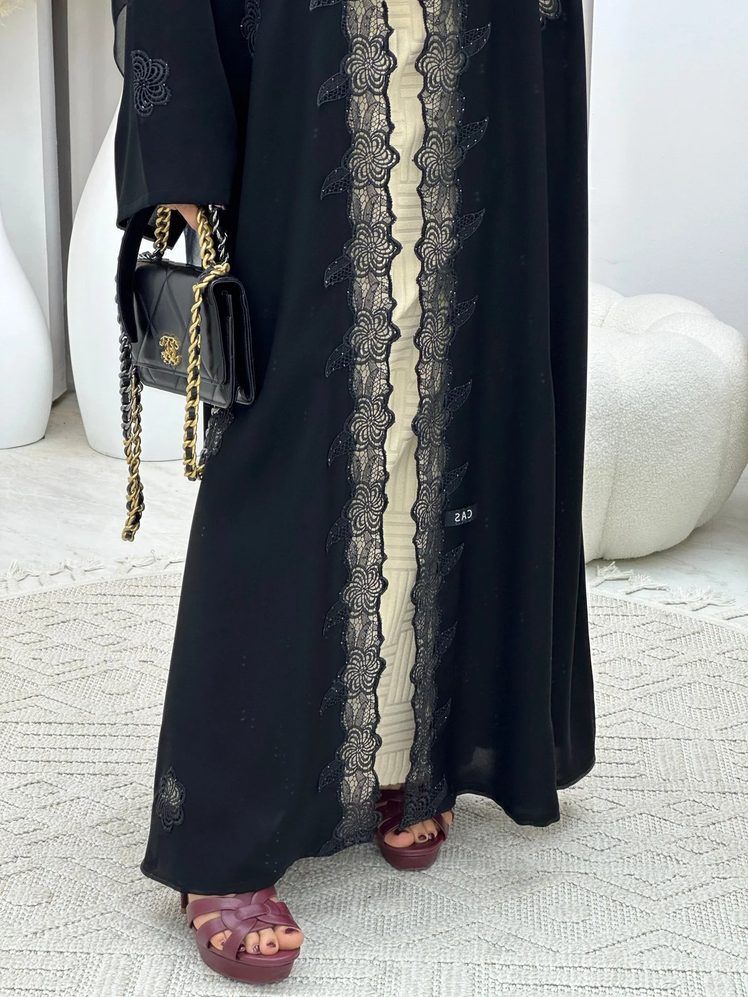 C 0111 Black Floral Lace Abaya - Image 6