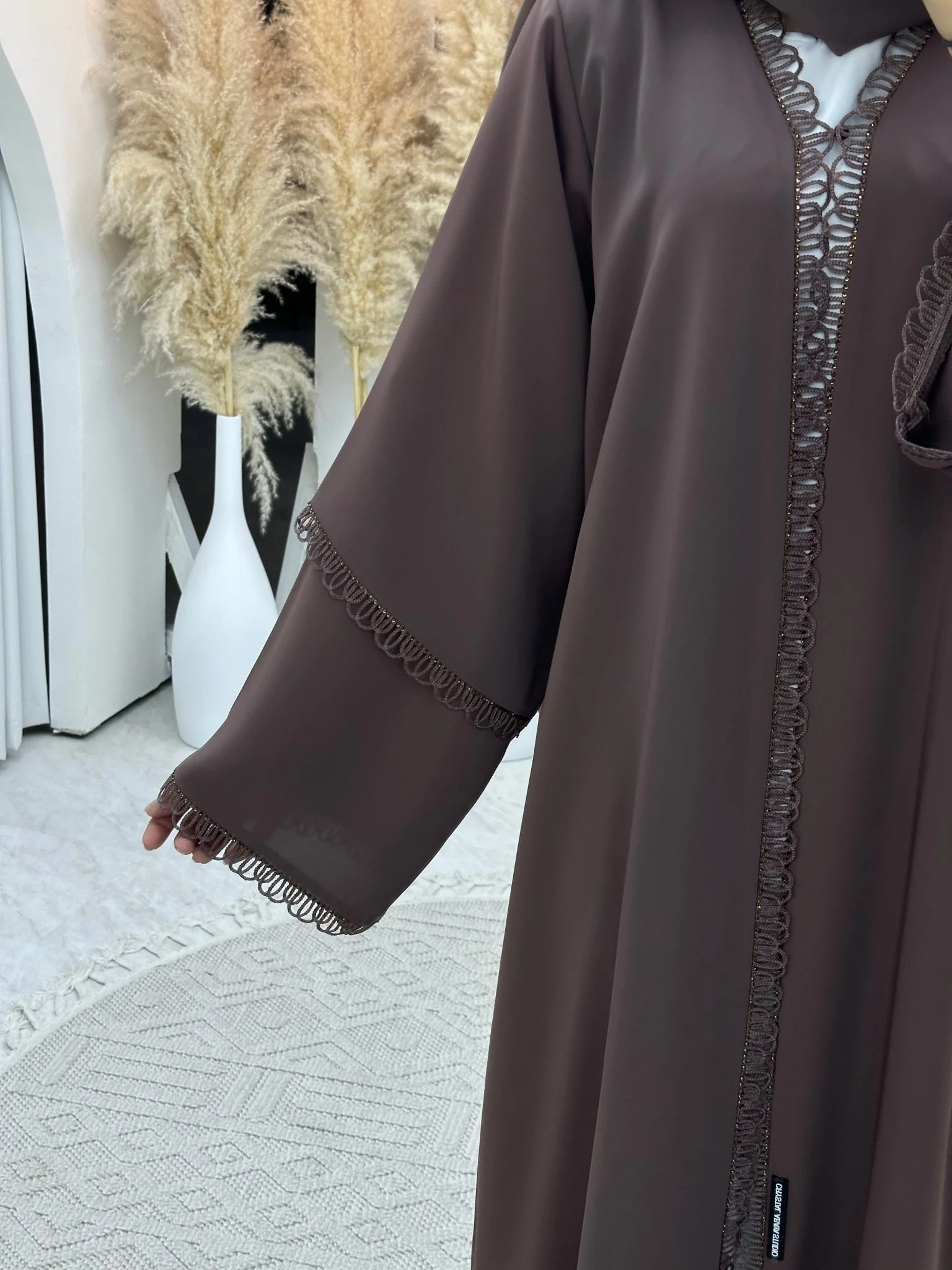 C 0114 Brown Lace Abaya - Image 4