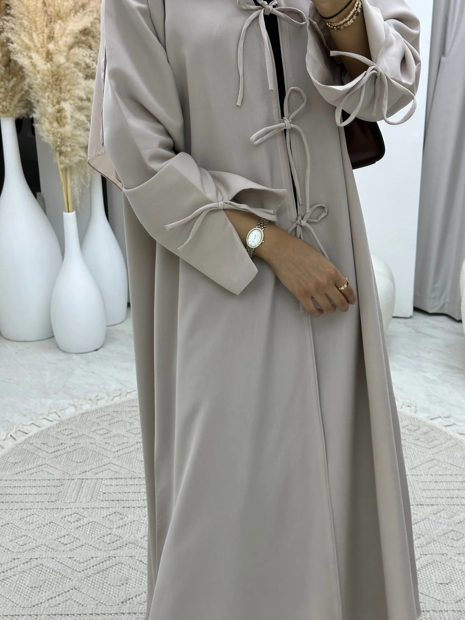 C 0117-01 Nude Bow Abaya - Image 8