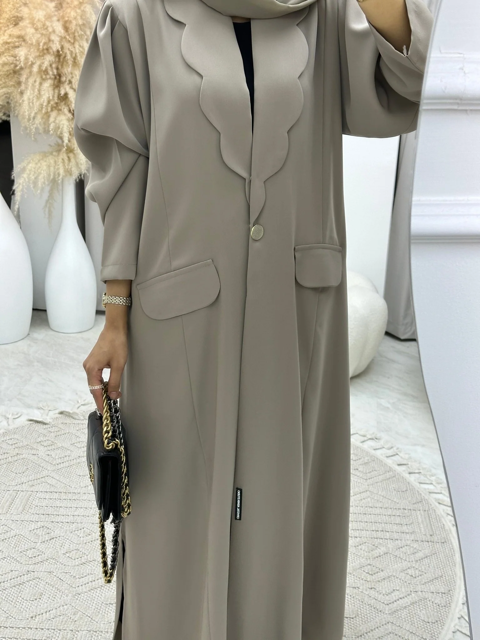 C 0133-01 Army Green Coat Abaya - Image 6
