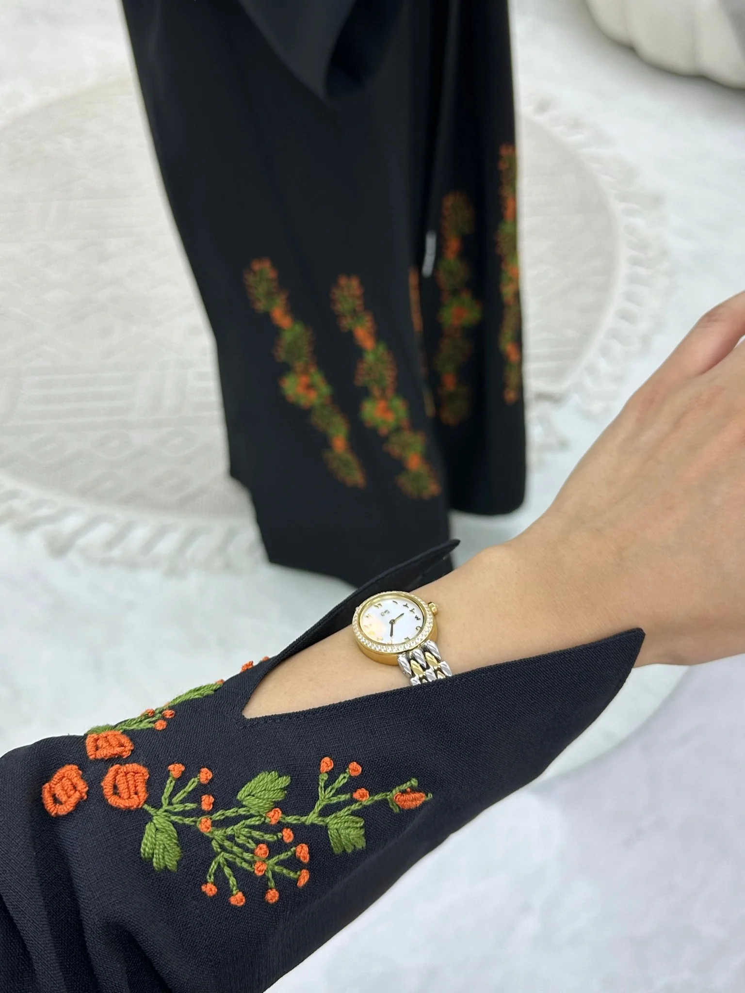 C 0135-01 Black Embroidery Abaya - Image 3