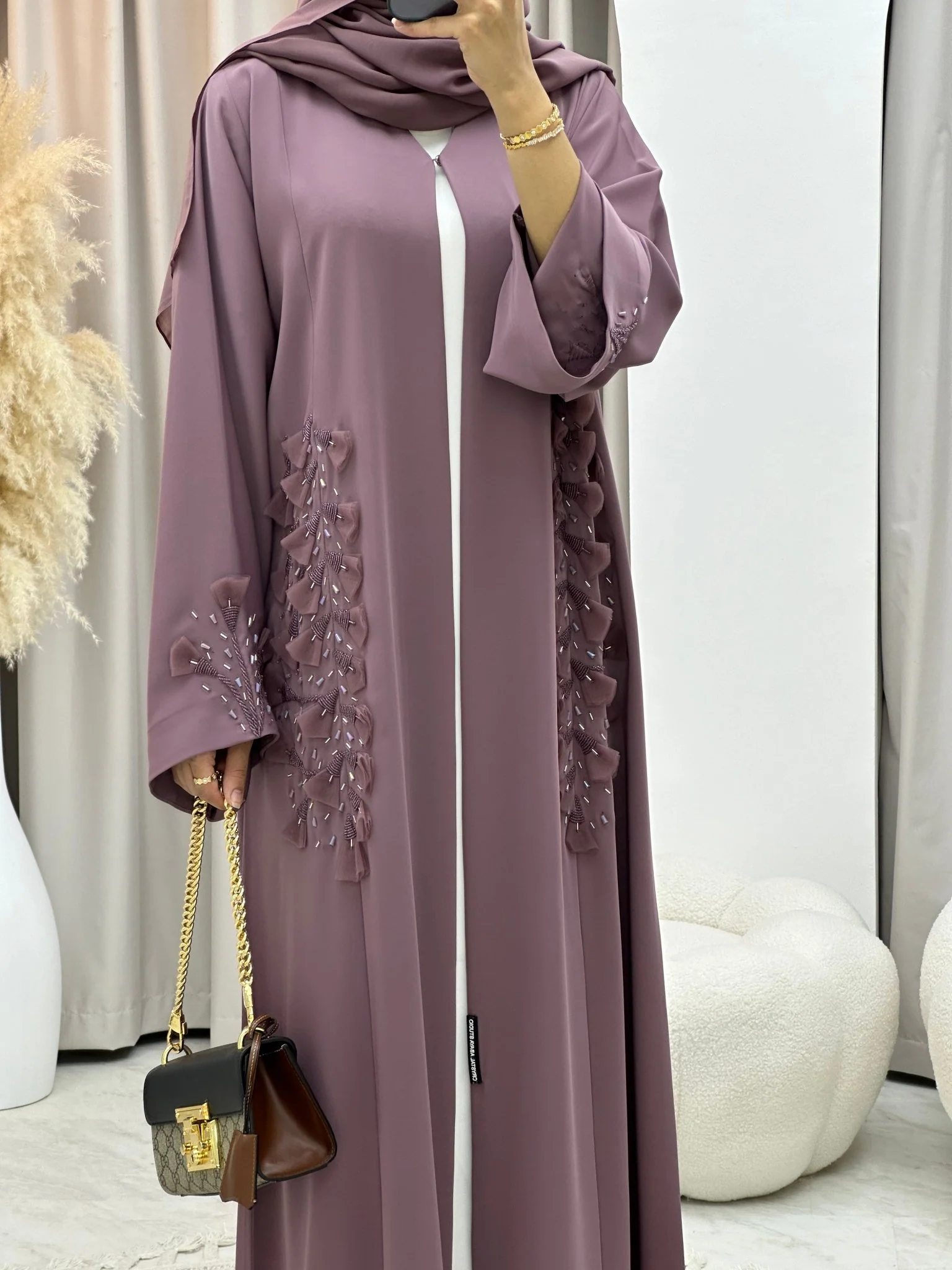 C 0137  Purple Floral Beaded Abaya - Image 10