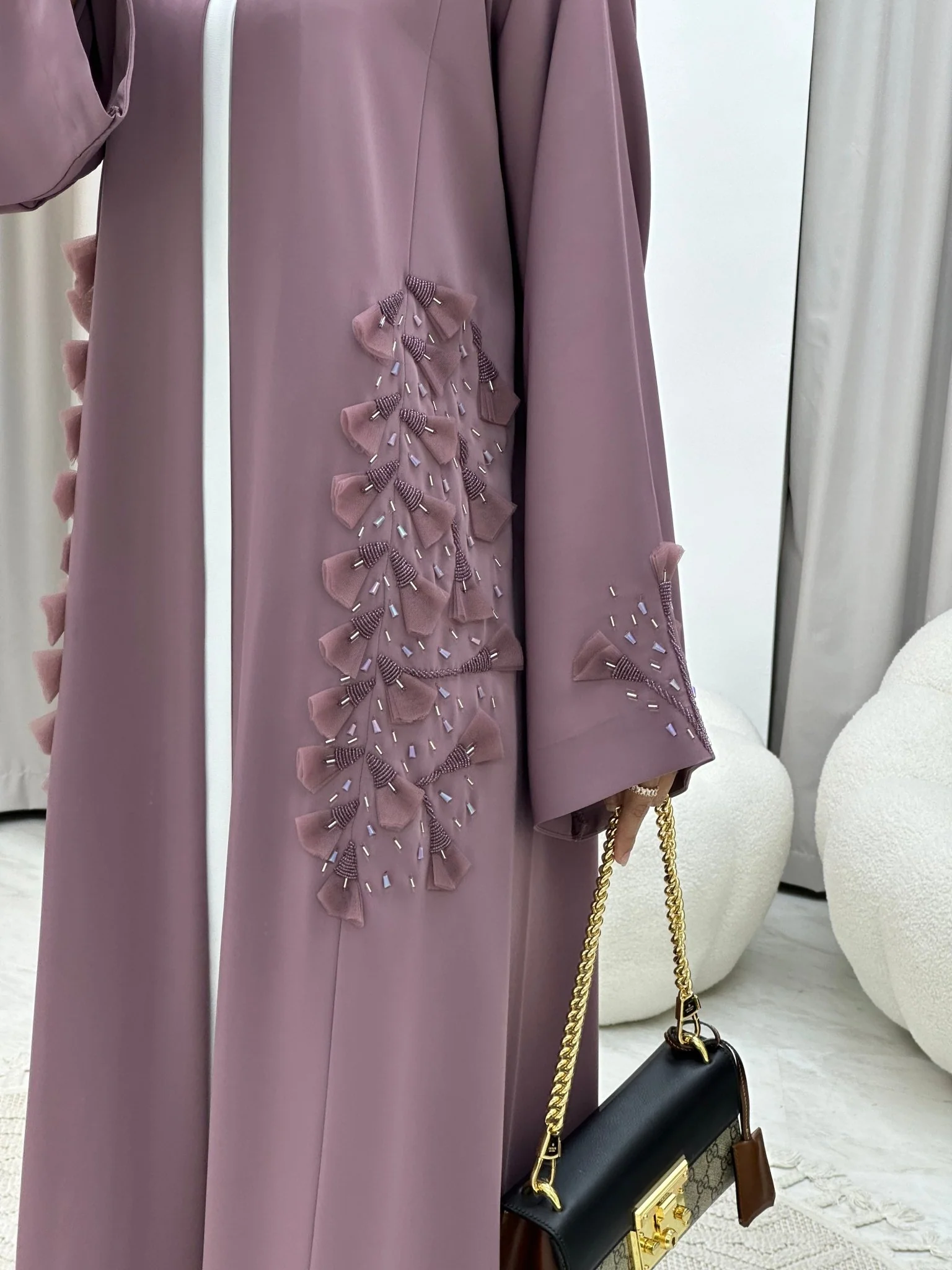 C 0137  Purple Floral Beaded Abaya - Image 3