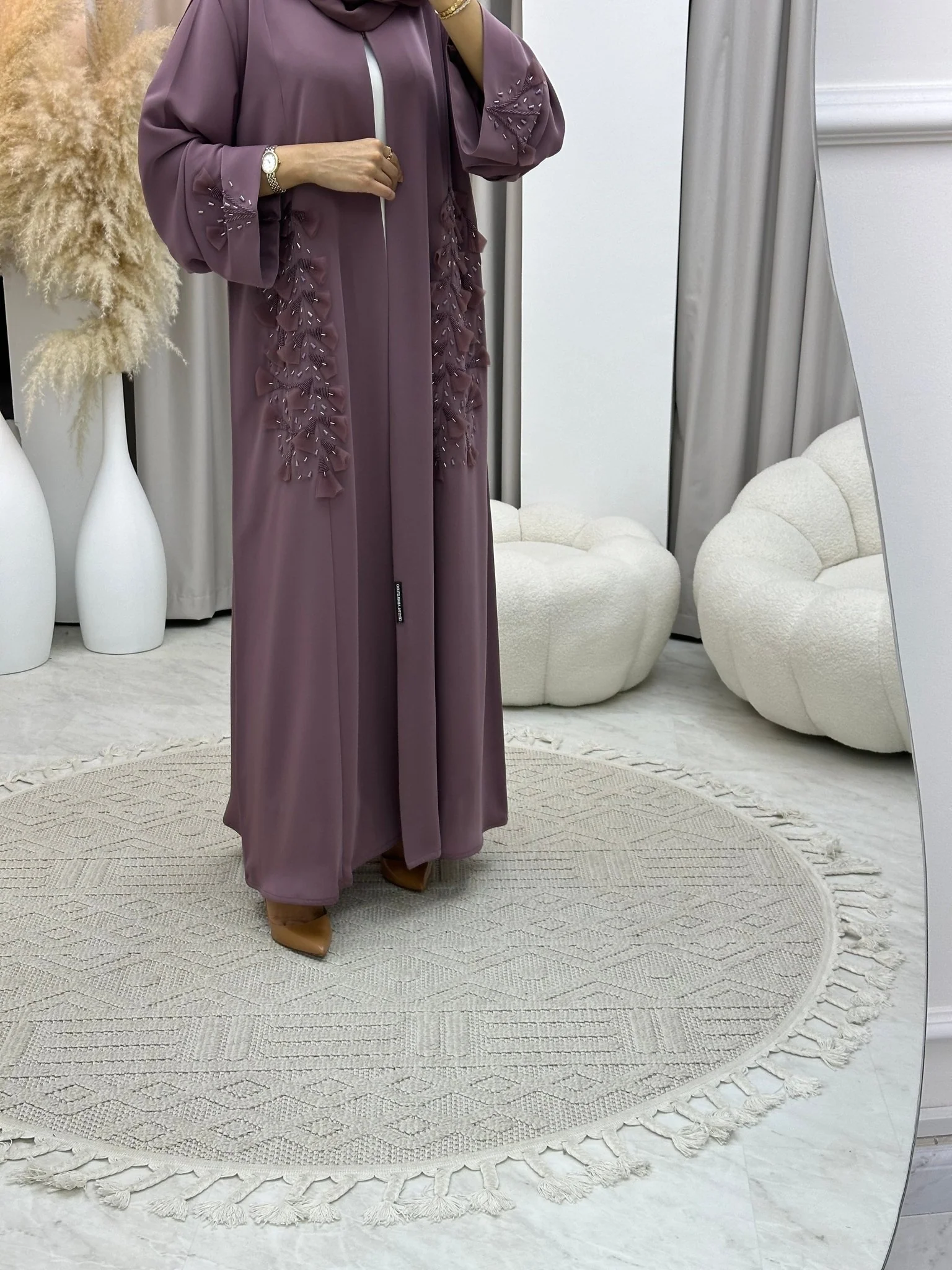 C 0137  Purple Floral Beaded Abaya - Image 4
