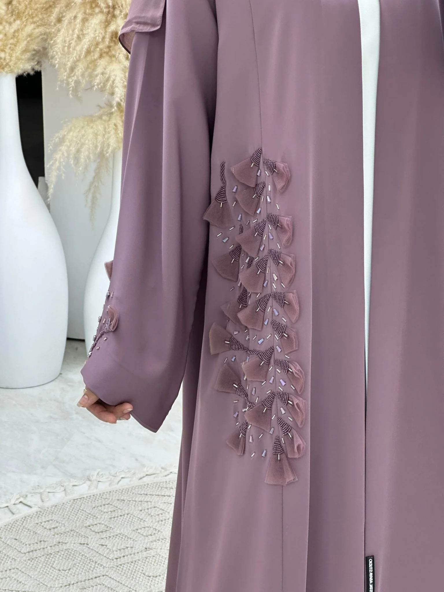 C 0137  Purple Floral Beaded Abaya - Image 6