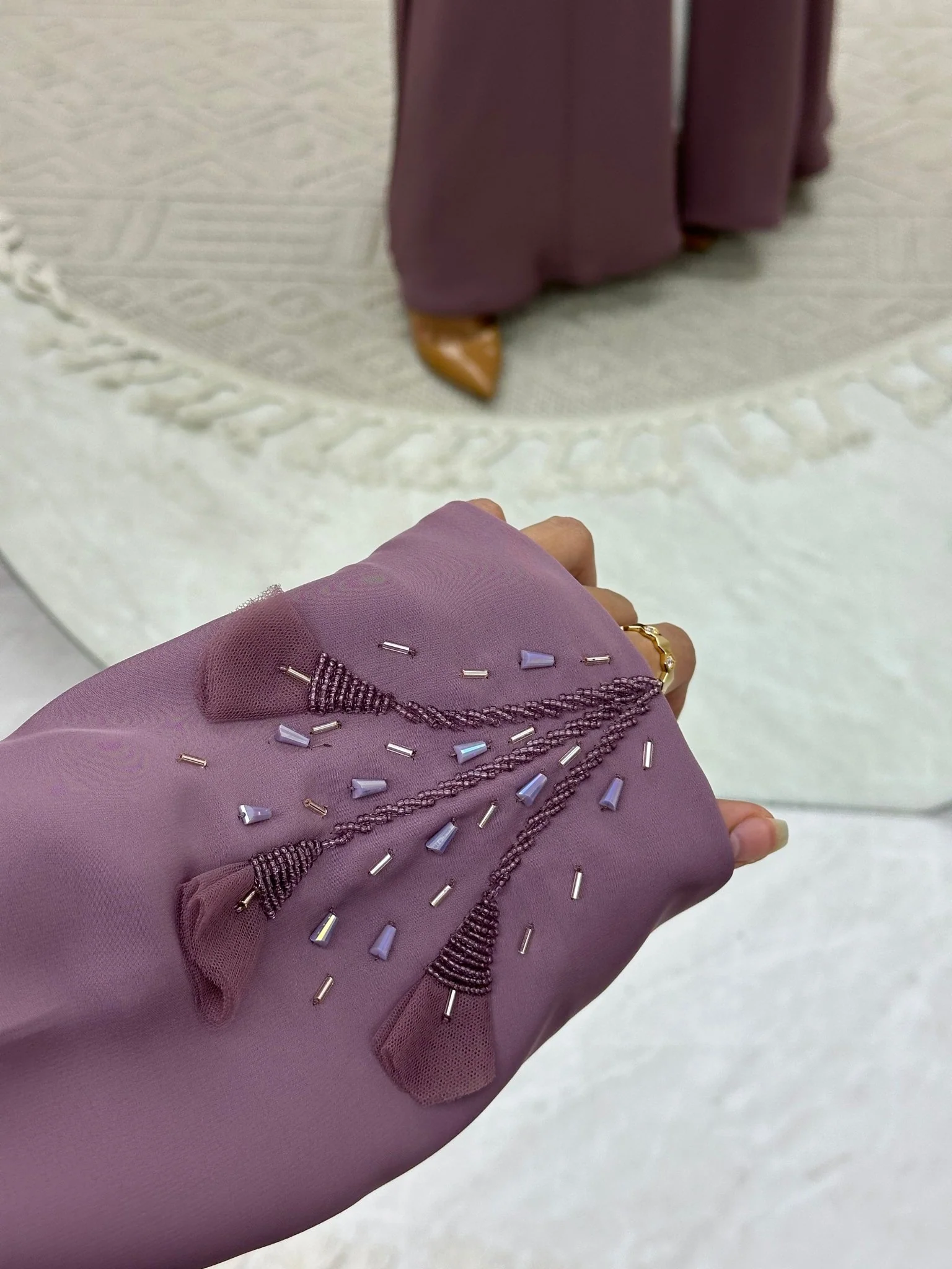C 0137  Purple Floral Beaded Abaya - Image 7
