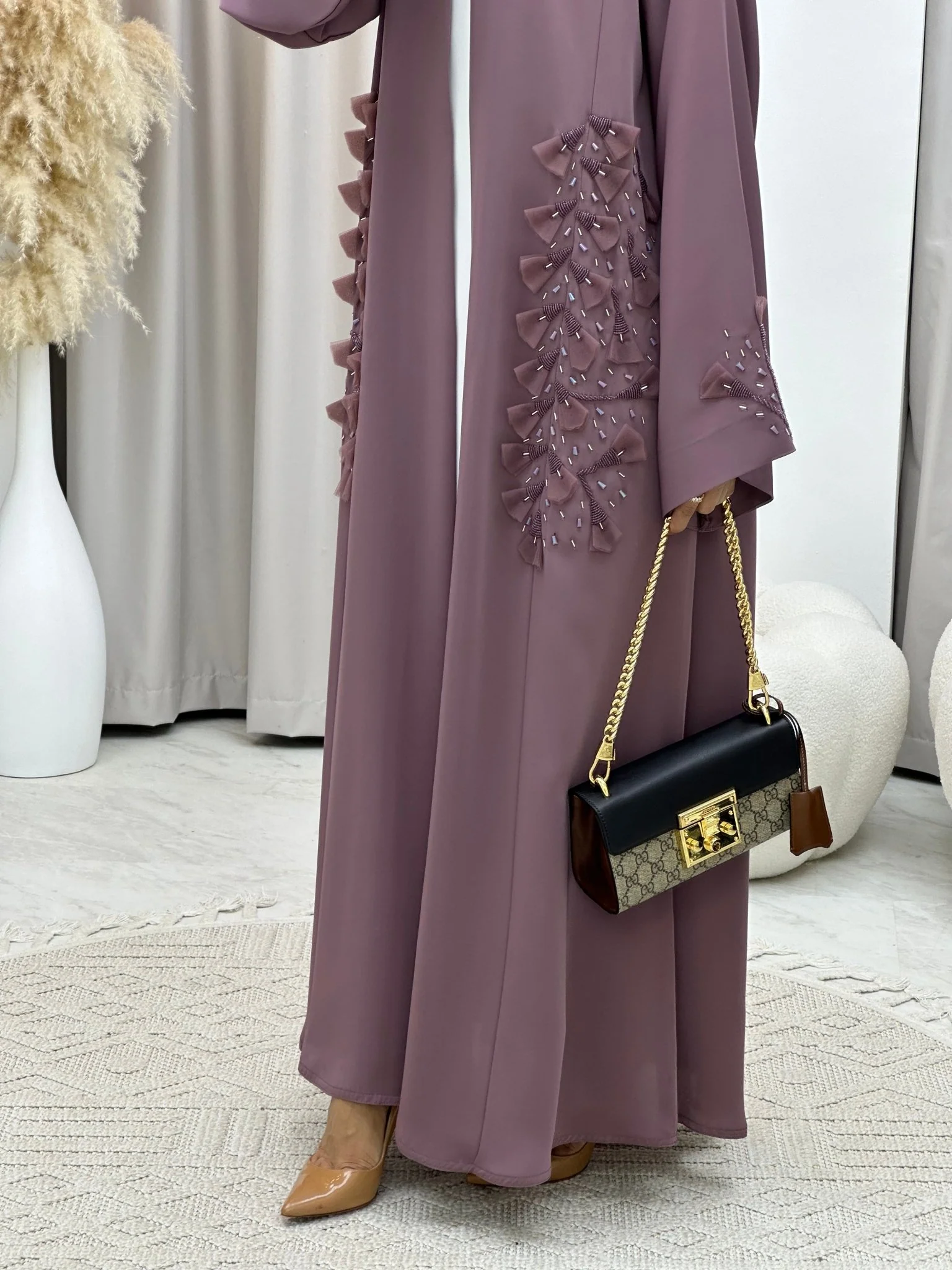 C 0137  Purple Floral Beaded Abaya - Image 8