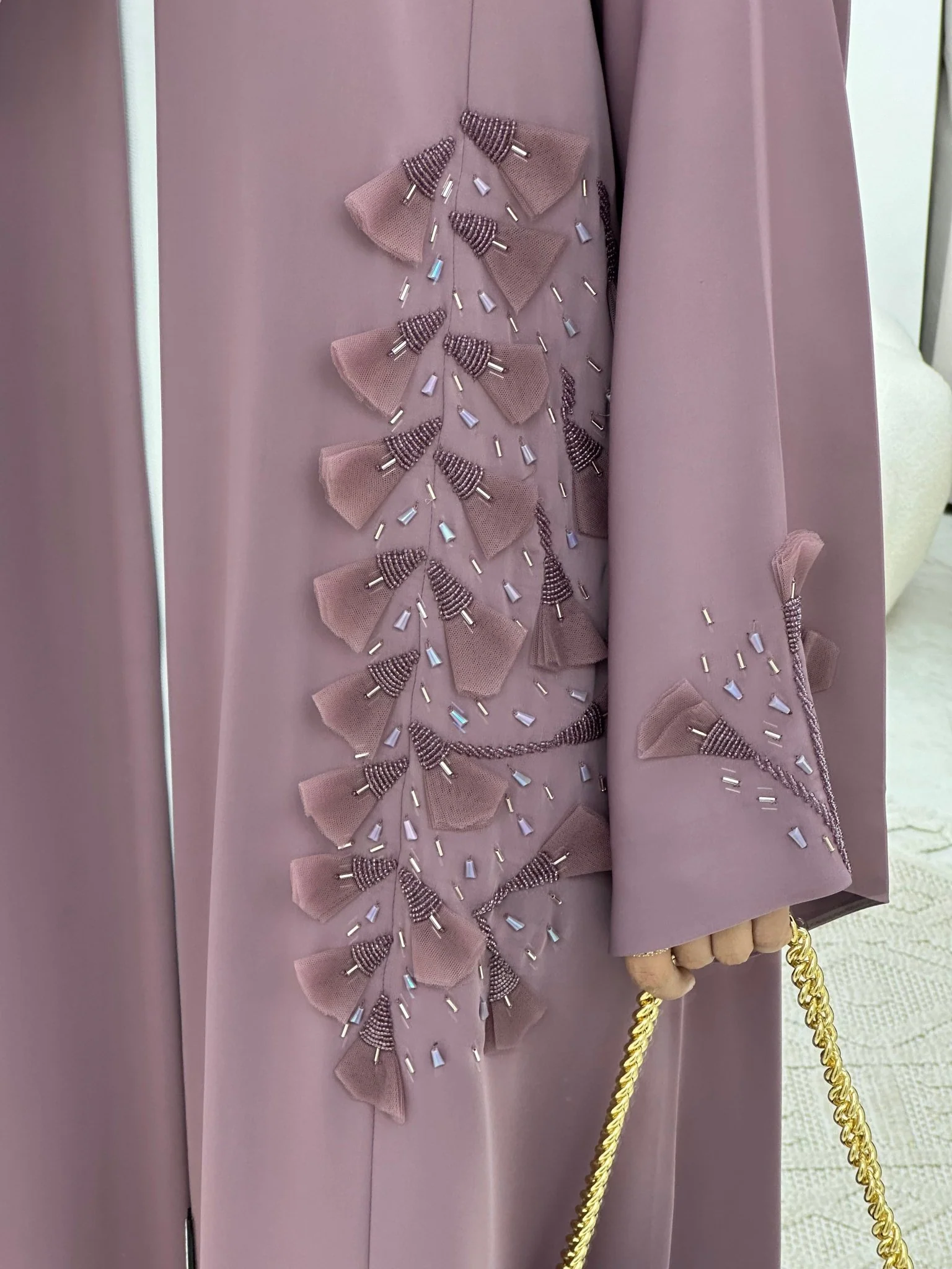C 0137  Purple Floral Beaded Abaya - Image 9