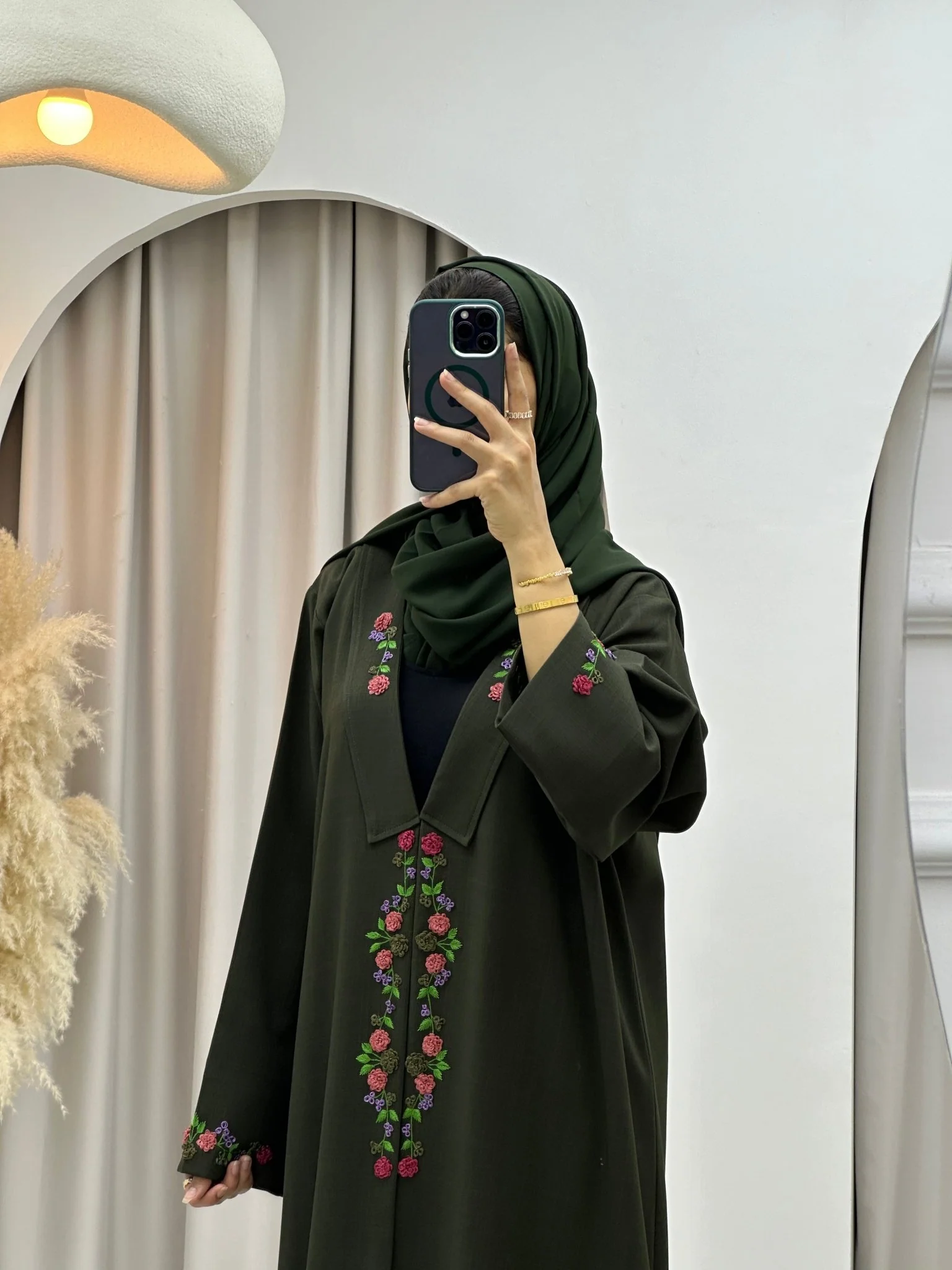 C 0141 Olive Embroidery Abaya - Image 11