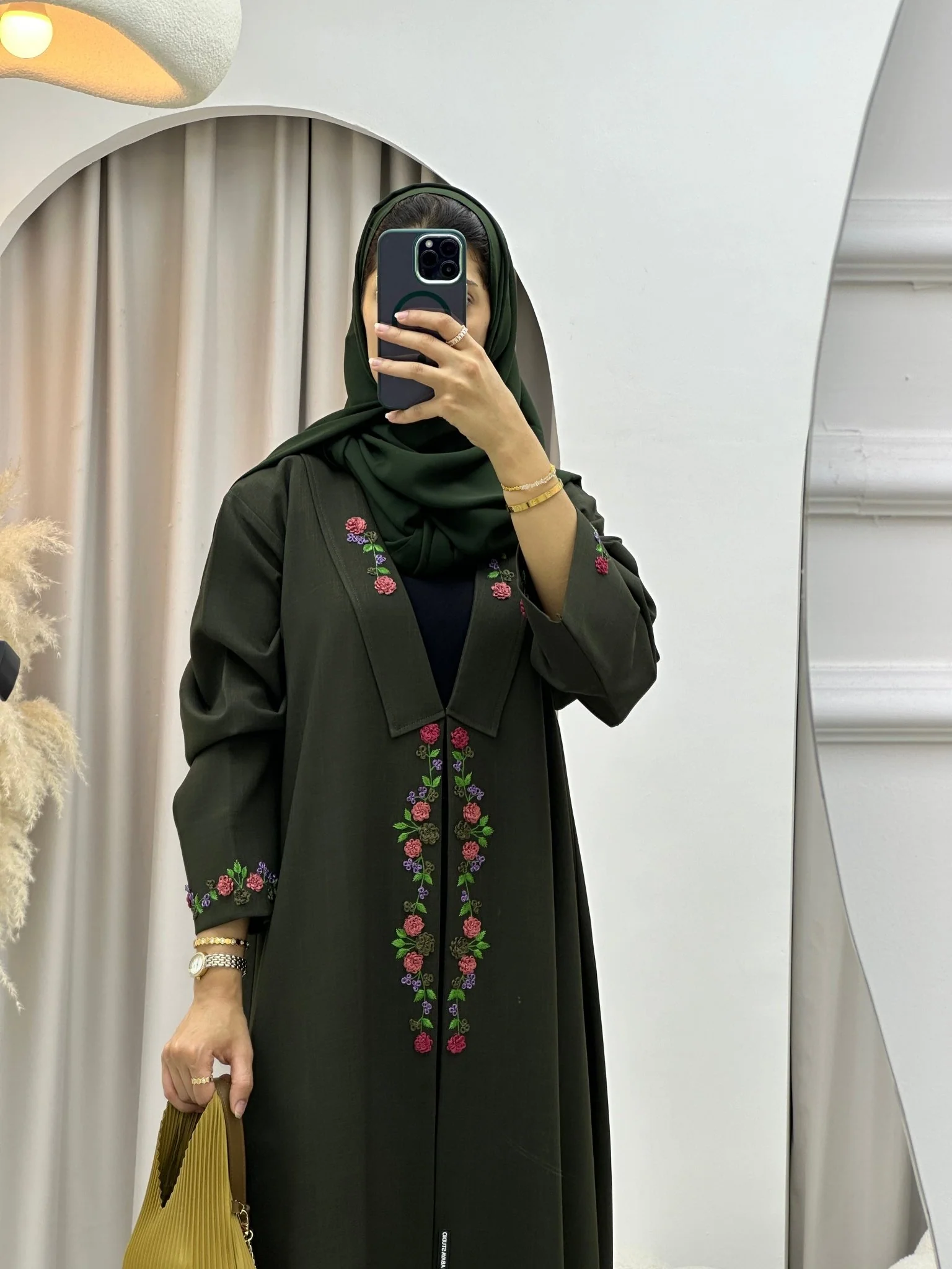 C 0141 Olive Embroidery Abaya - Image 12