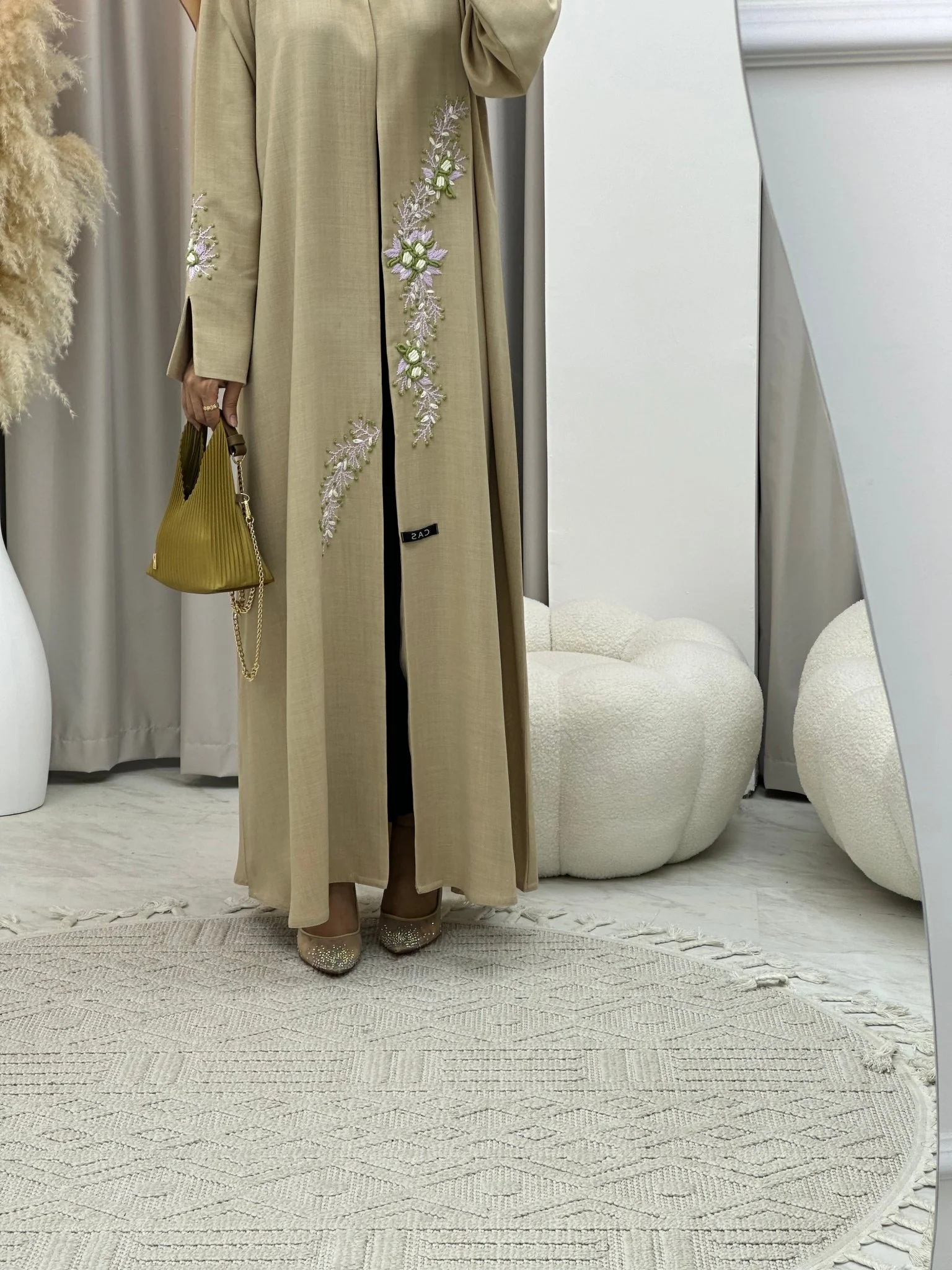 C 0142 Beige Embroidery Abaya - Image 6