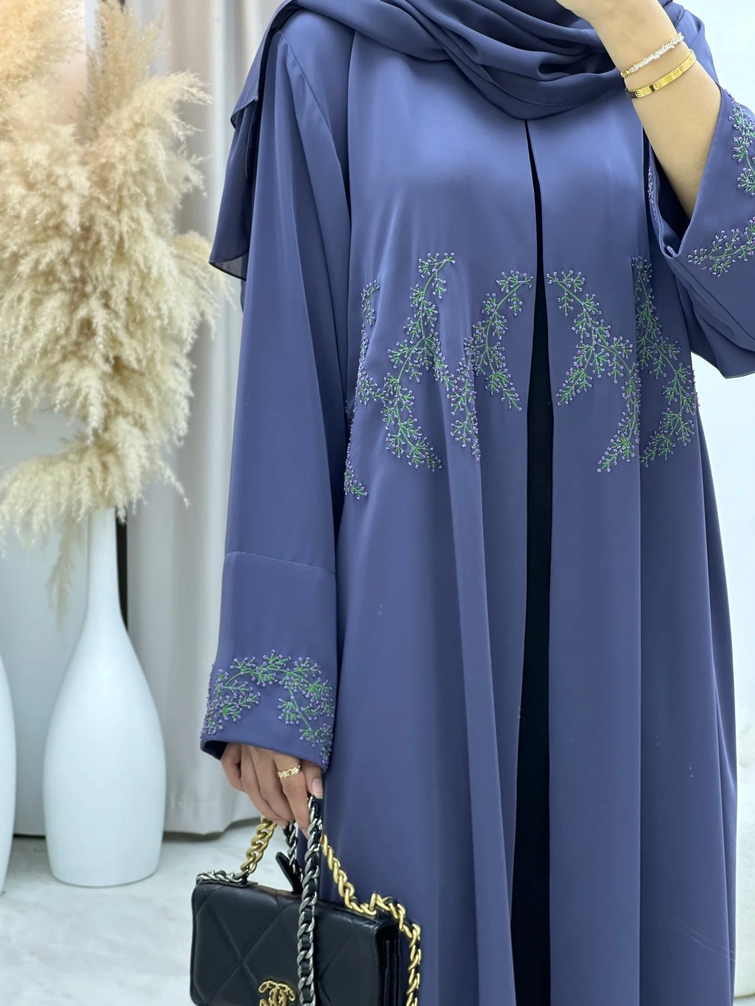 C 0145 Dark Purple Embroidery Abaya - Image 10