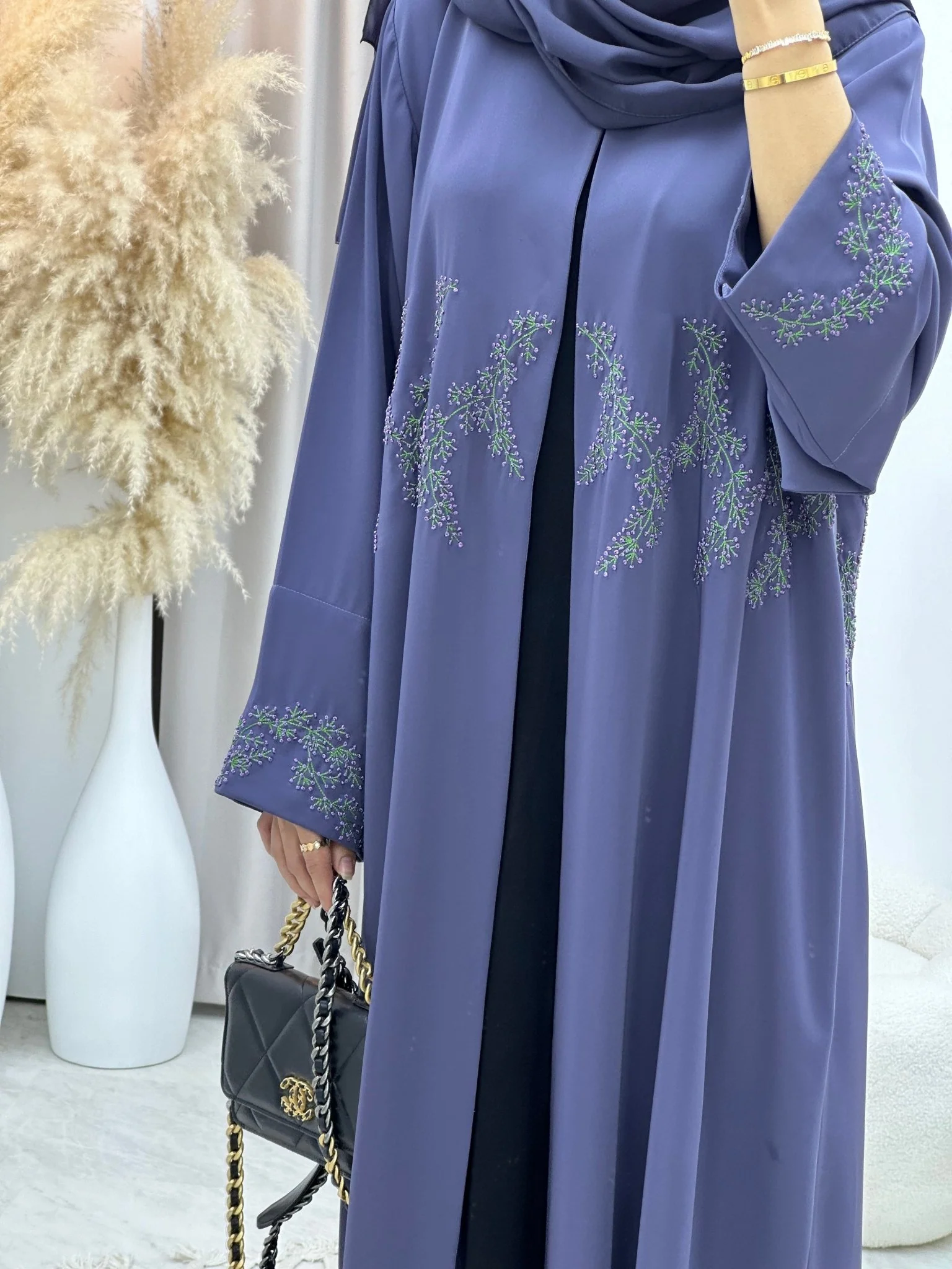 C 0145 Dark Purple Embroidery Abaya - Image 11