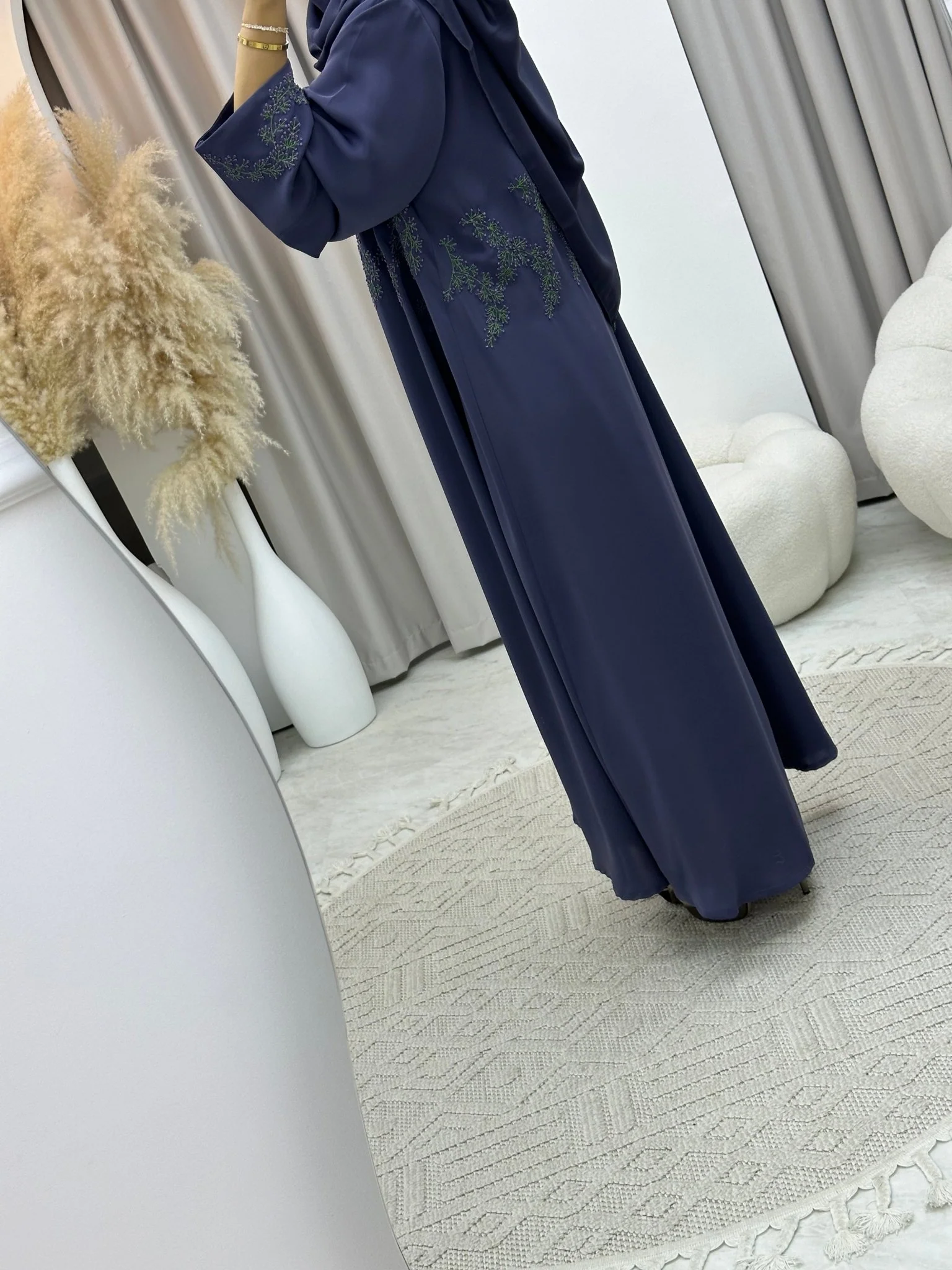 C 0145 Dark Purple Embroidery Abaya - Image 12