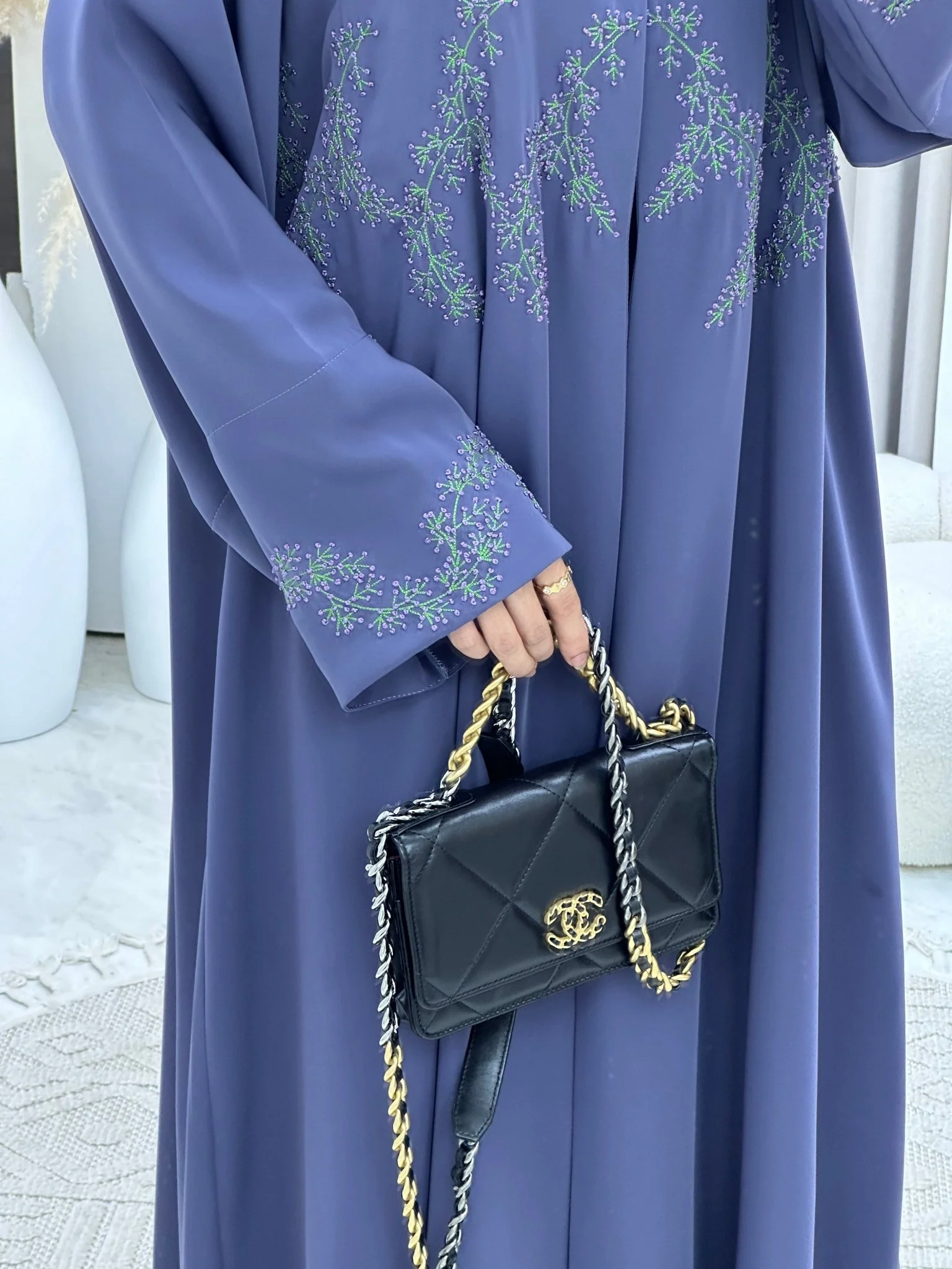 C 0145 Dark Purple Embroidery Abaya - Image 2