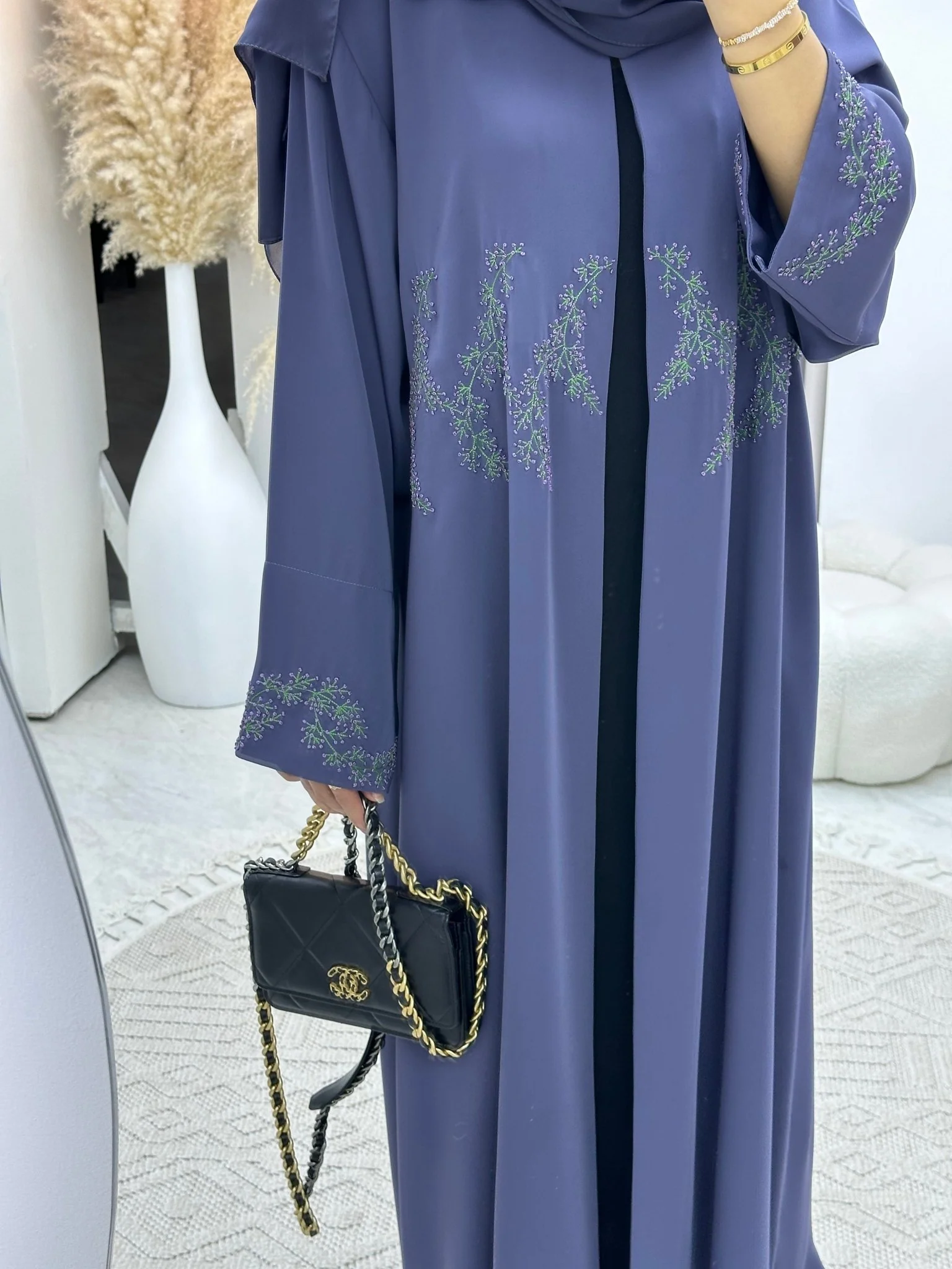 C 0145 Dark Purple Embroidery Abaya - Image 3