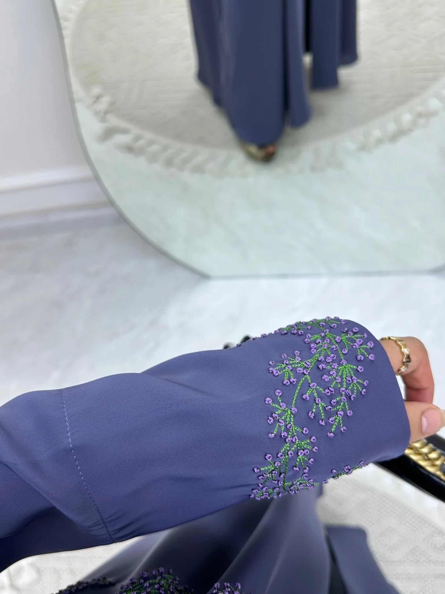 C 0145 Dark Purple Embroidery Abaya - Image 4
