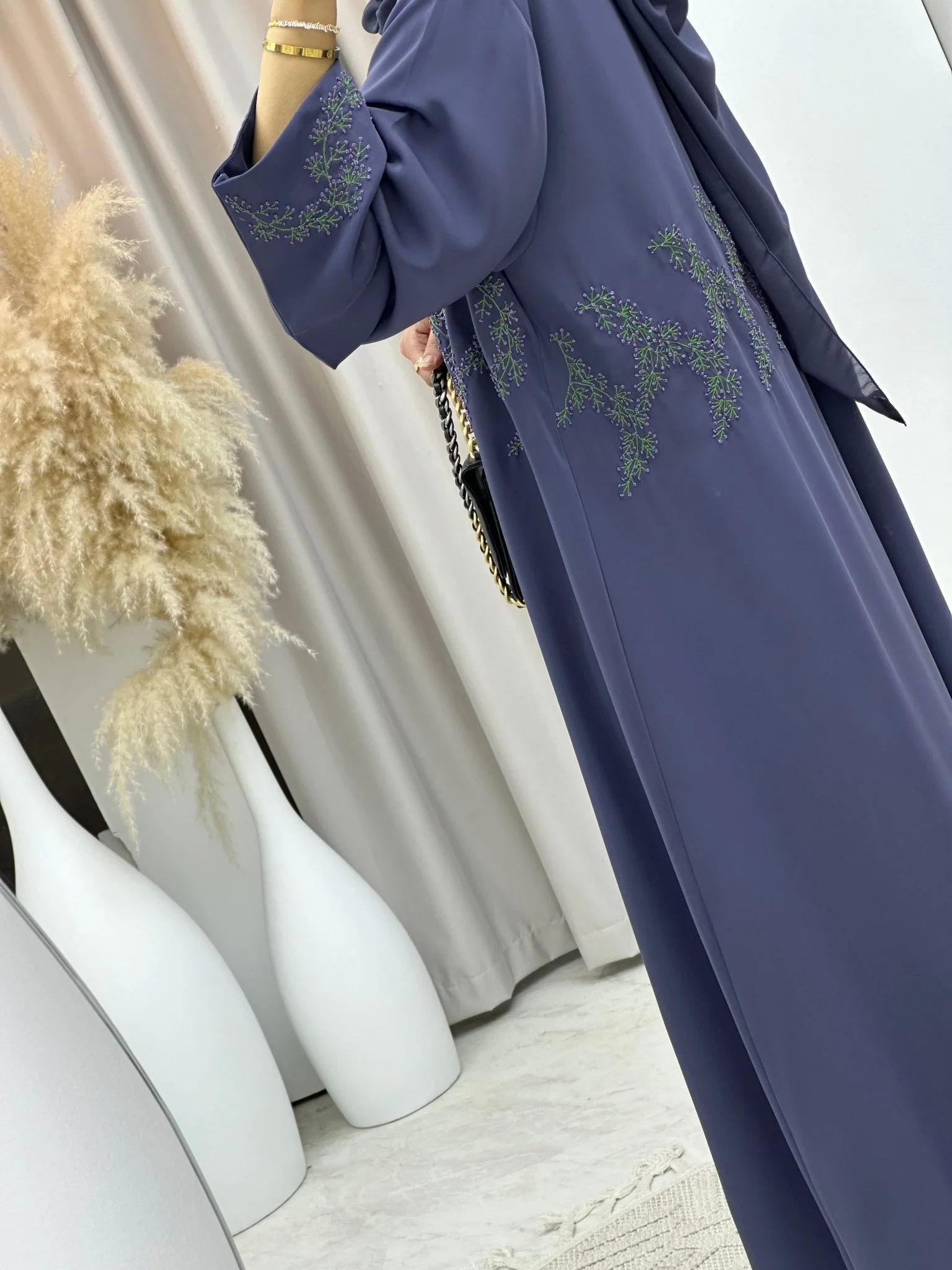 C 0145 Dark Purple Embroidery Abaya - Image 6