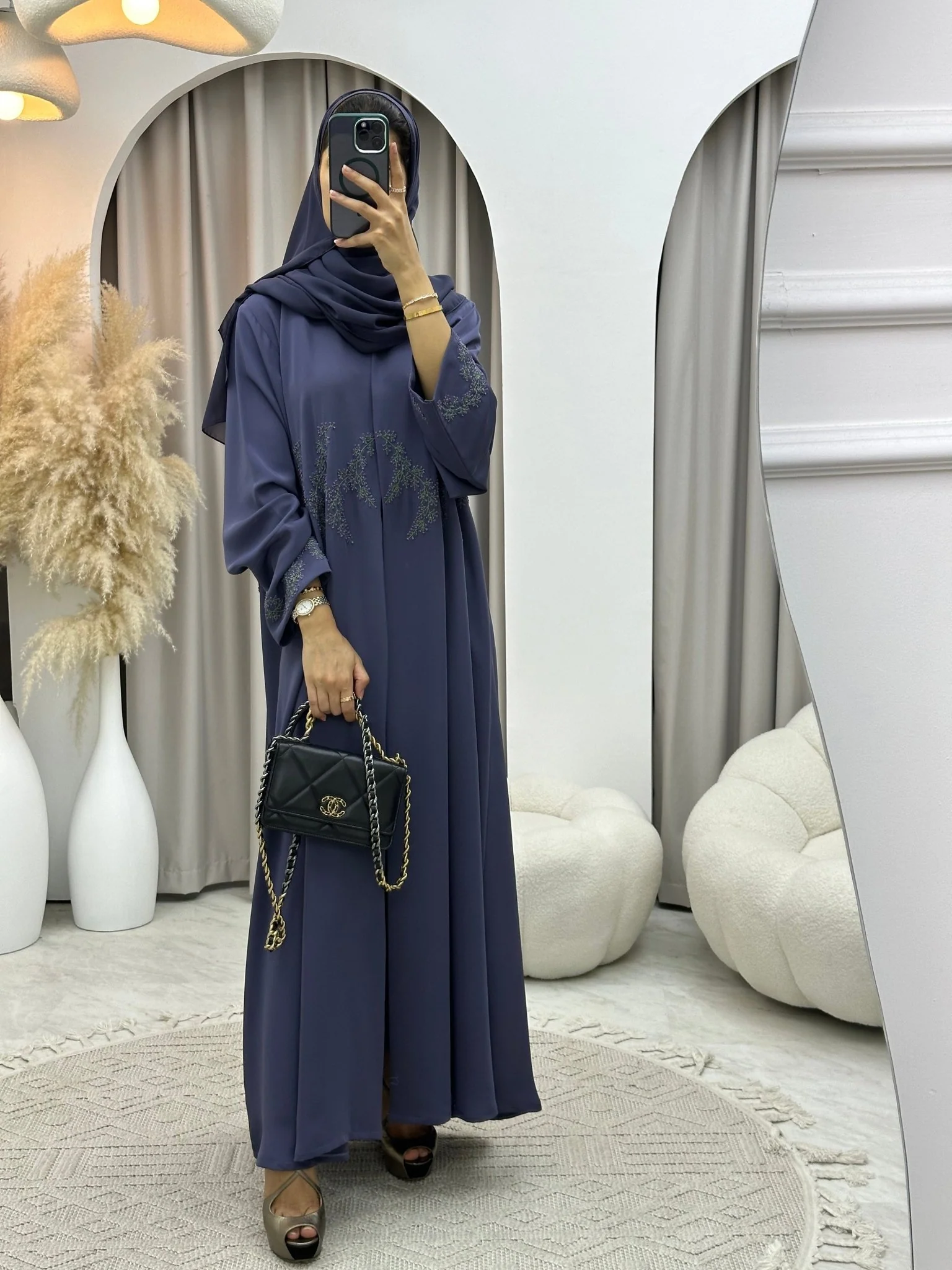 C 0145 Dark Purple Embroidery Abaya - Image 7